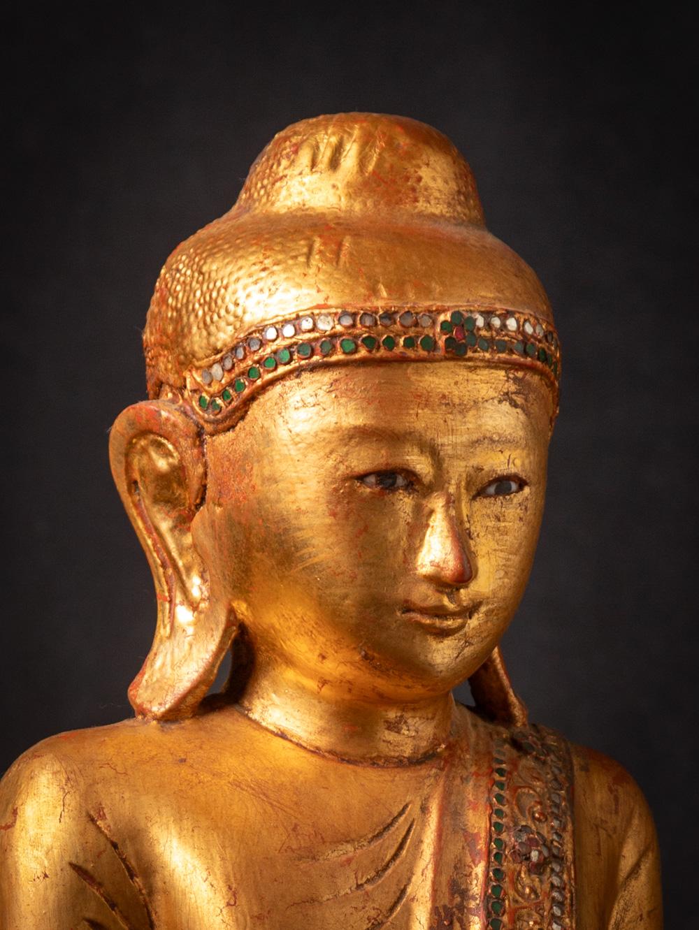 Antike Mandalay-Buddha-Statue aus Holz aus Burma aus dem frühen 20. Jahrhundert  im Angebot 4
