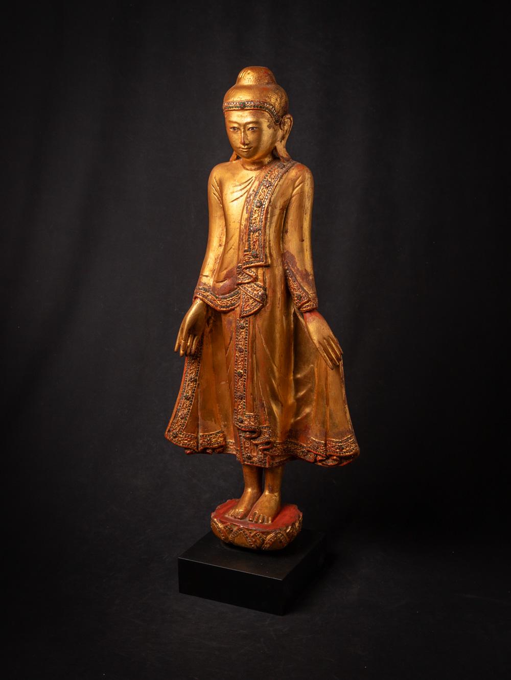 Antike Mandalay-Buddha-Statue aus Holz aus Burma aus dem frühen 20. Jahrhundert  im Angebot 5