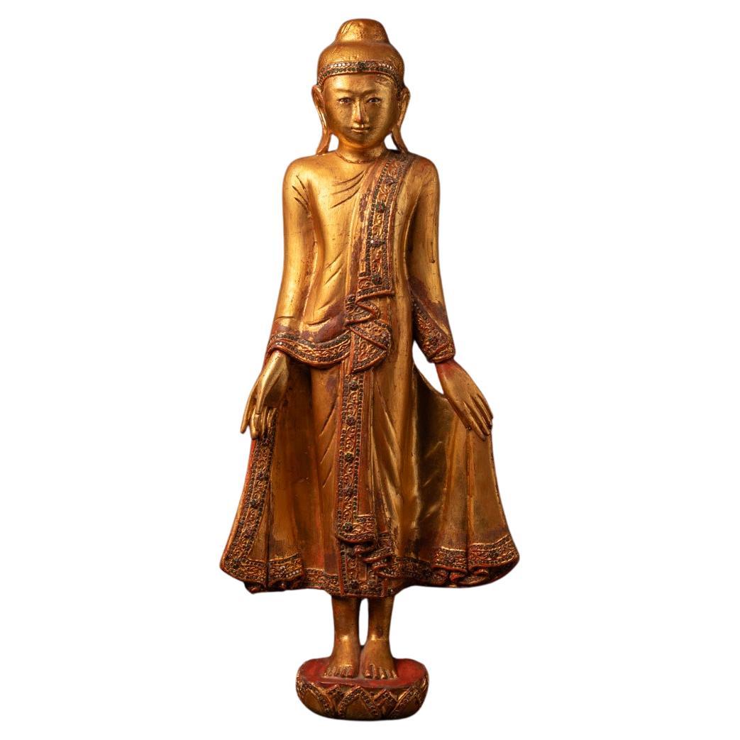 Début du 20e siècle Statue de Bouddha en bois antique de Mandalay (Birmanie) 