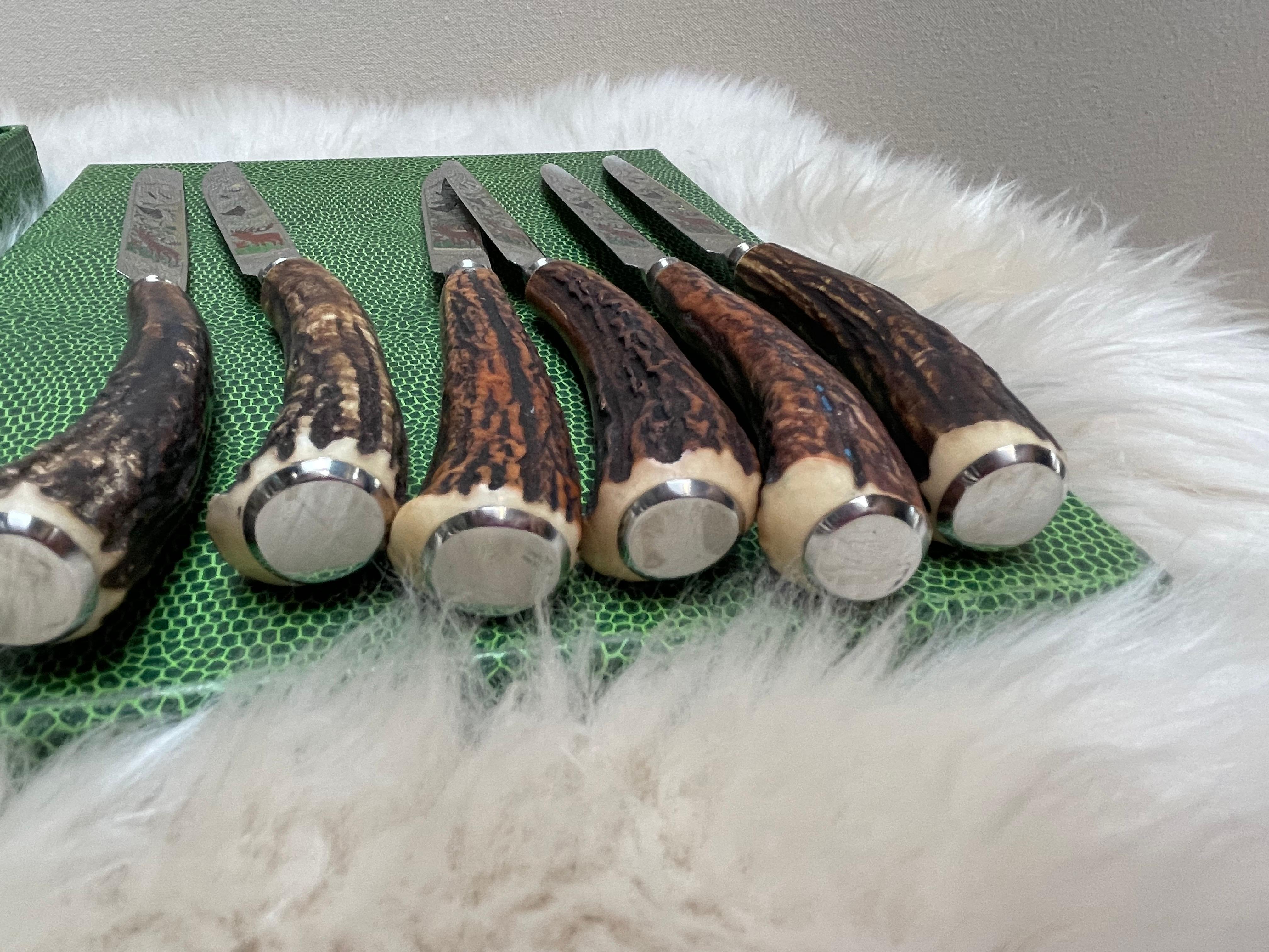 Anfang des 20. Jahrhunderts Anton Wingen JR. Solingen Deutschland Hirschhorn-Messer-Set (Edelstahl) im Angebot