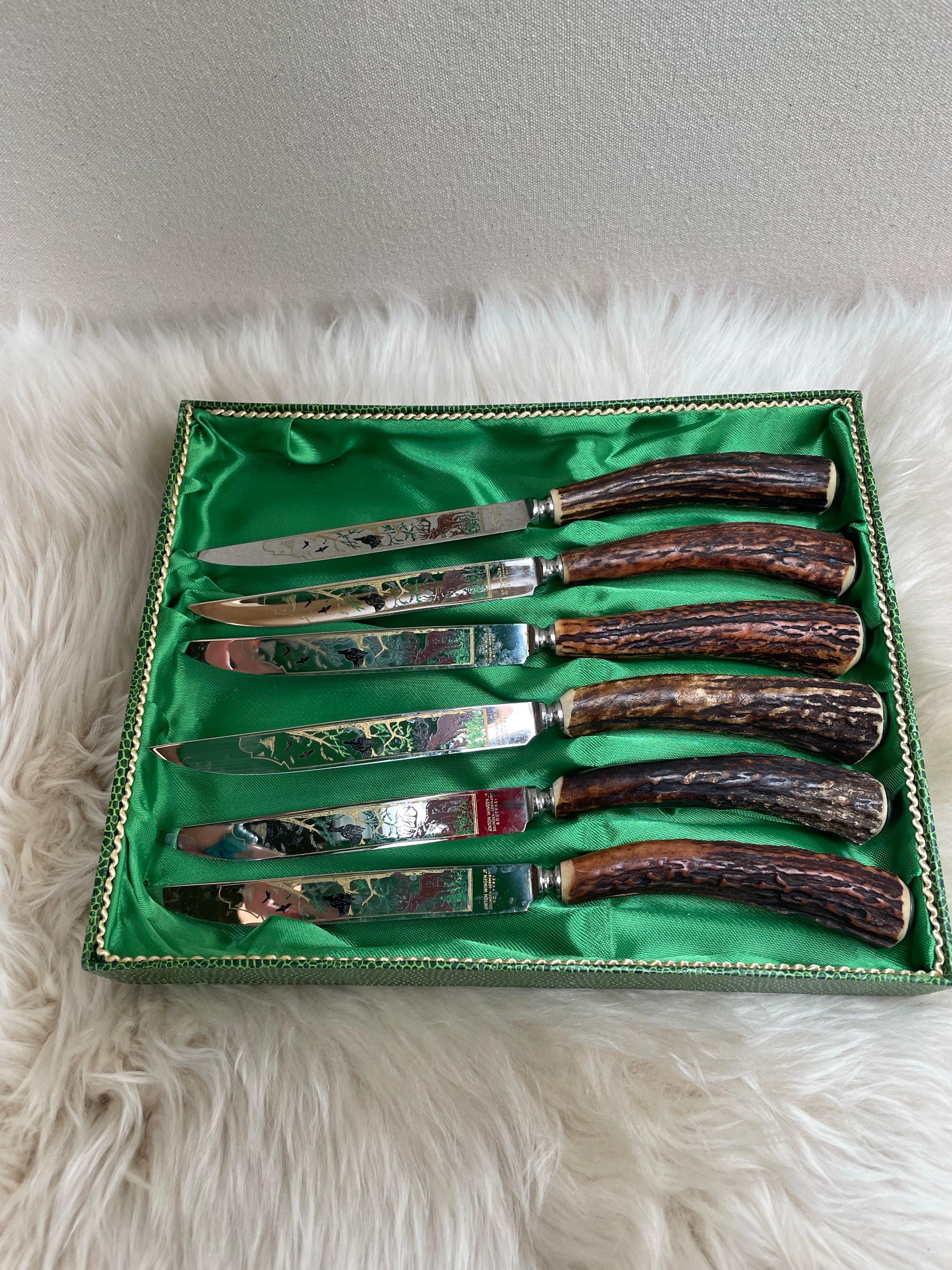 Anfang des 20. Jahrhunderts Anton Wingen JR. Solingen Deutschland Hirschhorn-Messer-Set im Angebot 1