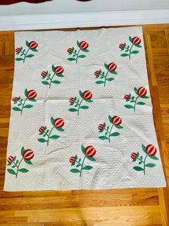 Early 20th Century Apple Blossom Appliqué Quilt, Hand Quilted, Circa 1905–1915