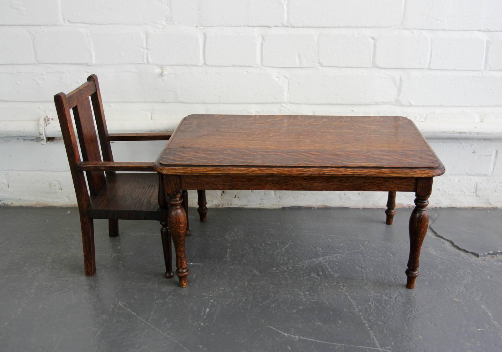 Early 20th Century Apprentice Made Model Table and Chair 1