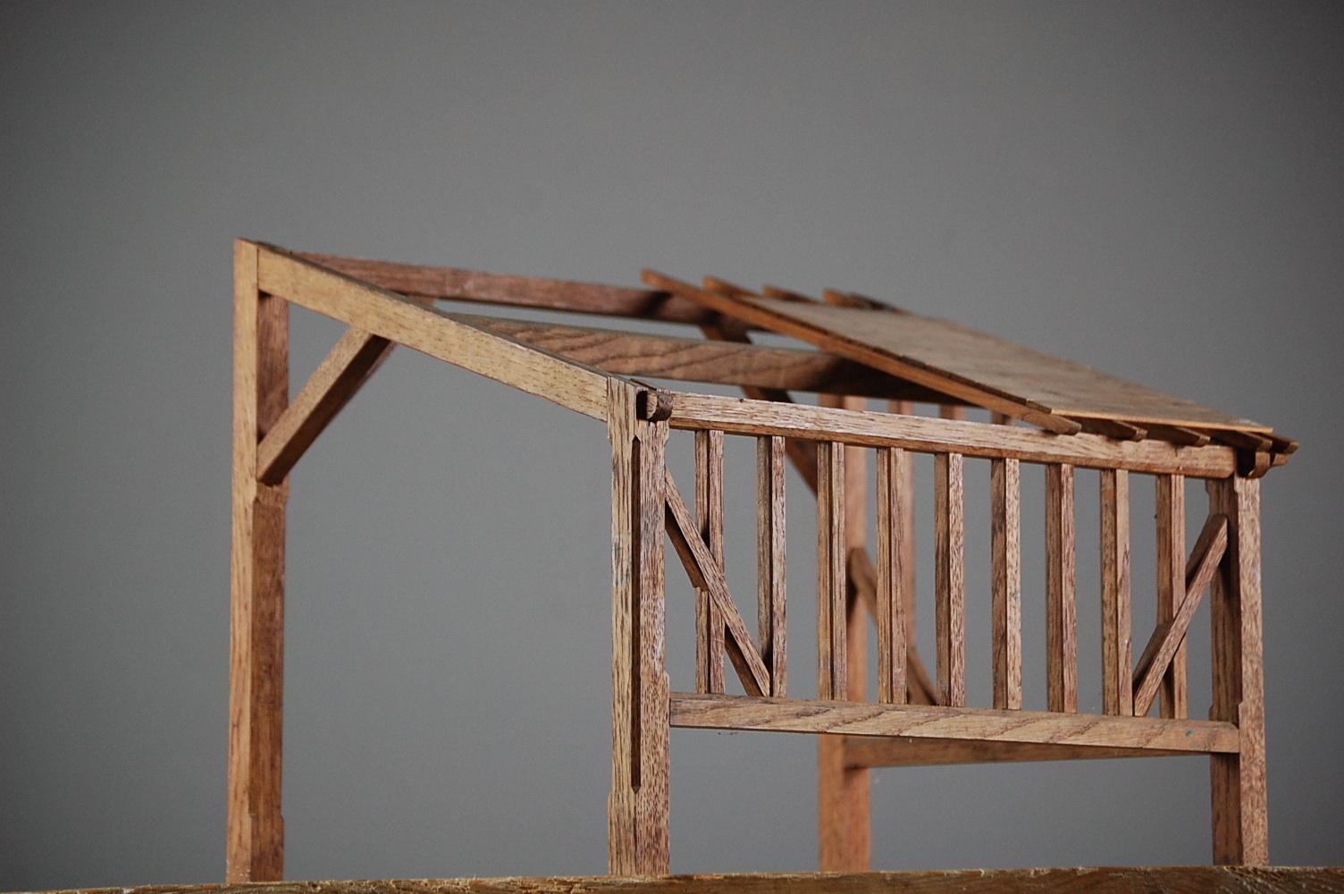 Early 20th century architect academic model or sample of a stabile or field shelter, with unusually, roofing panels. Great condition, France, circa 1930.
