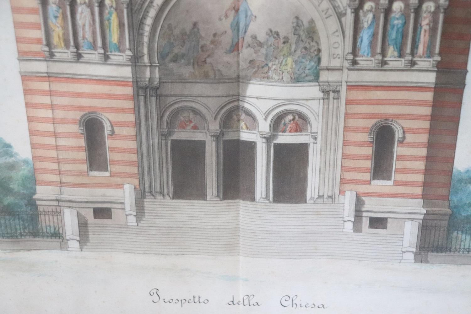 Early 20th Century Architectural Drawings on Paper, Italian Church For Sale 11
