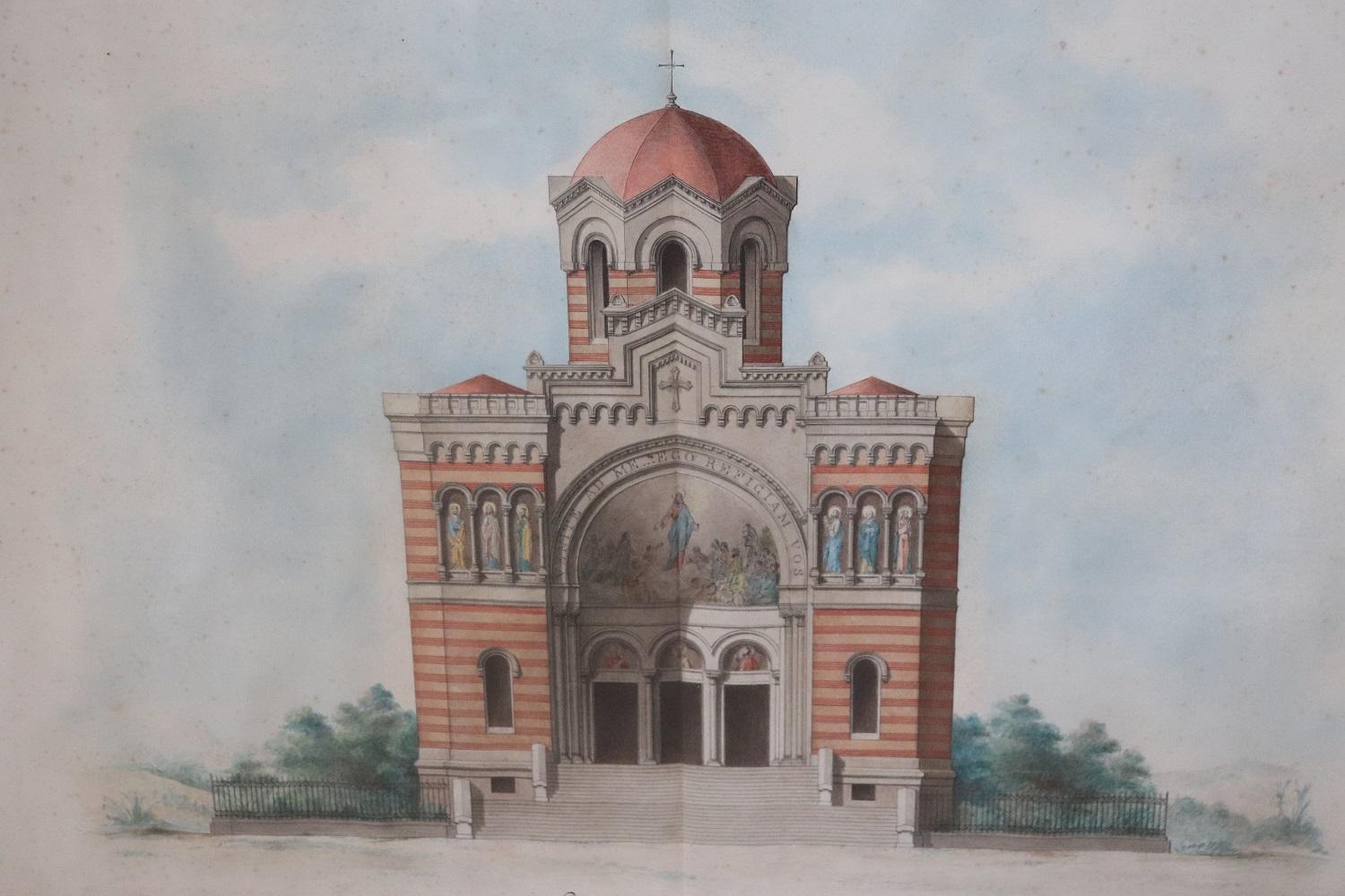 Dessins d'architecture sur papier du début du 20e siècle, église italienne en vente 1