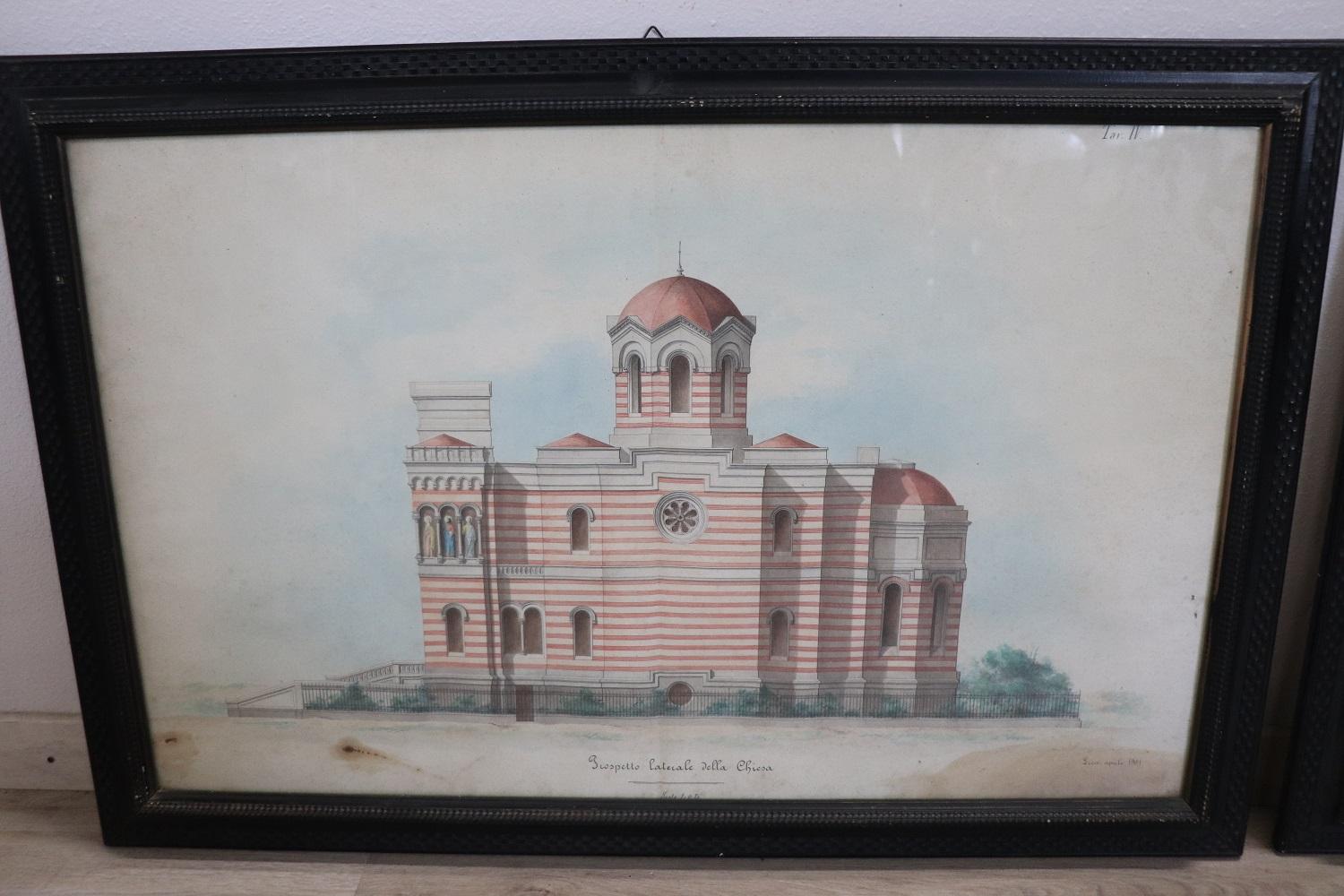 Early 20th Century Architectural Drawings on Paper, Italian Church For Sale 5