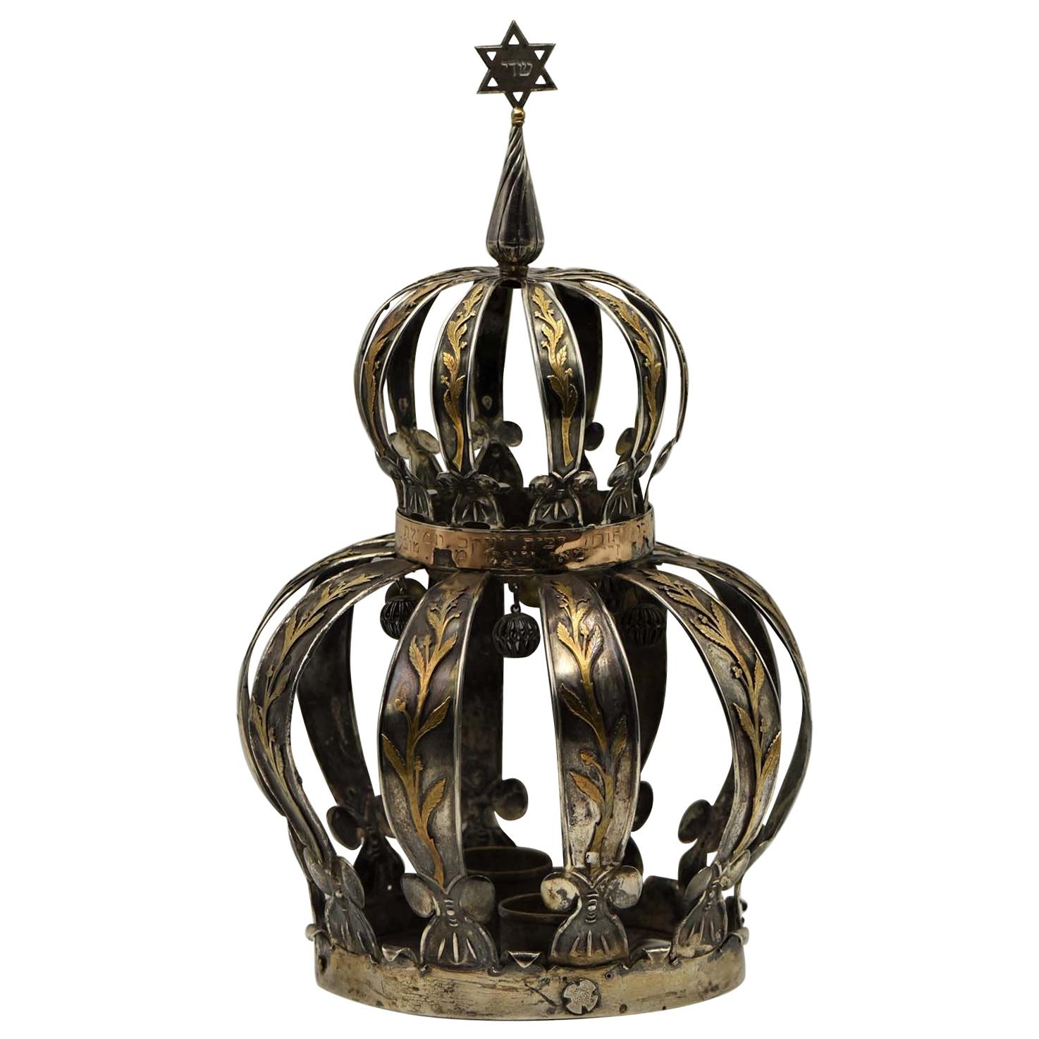 Early 20th Century Argentinian Silver and Gold Torah Crown For Sale