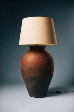 Early 20th Century Armenian Terracotta Olive Oil Storage Pot Table Lamp