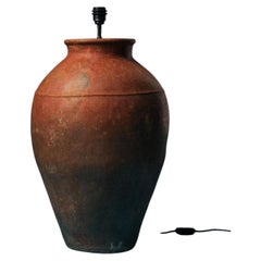 Early 20th Century Armenian Terracotta Olive Oil Storage Pot Table Lamp