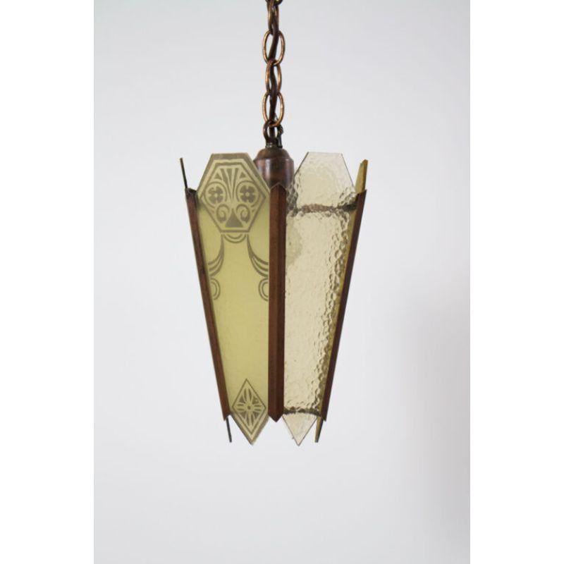 American Early 20th Century Art Deco Amber Glass Lantern For Sale
