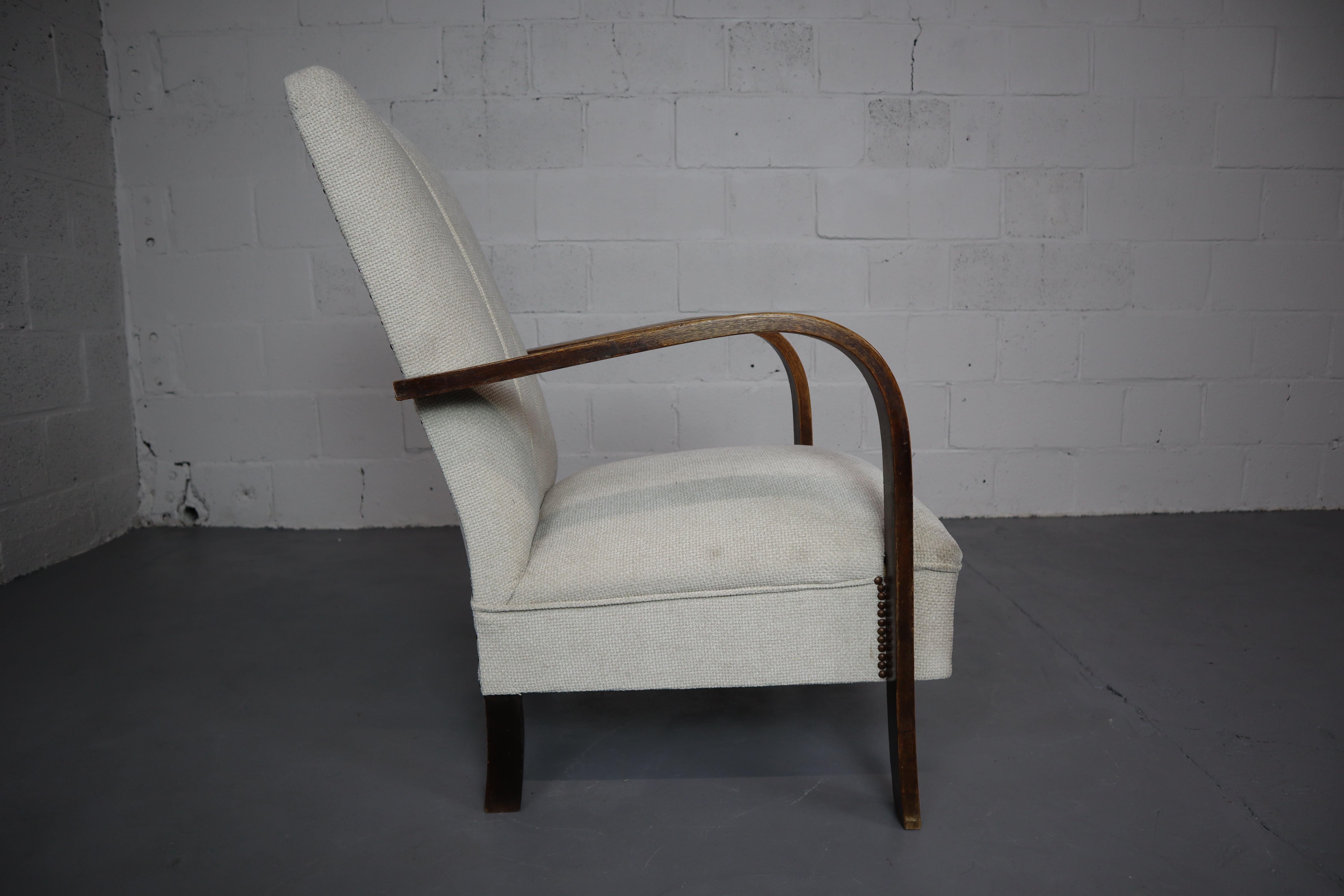 Early 20th Century Art-Deco Armchair, Oak and Fabric For Sale 6