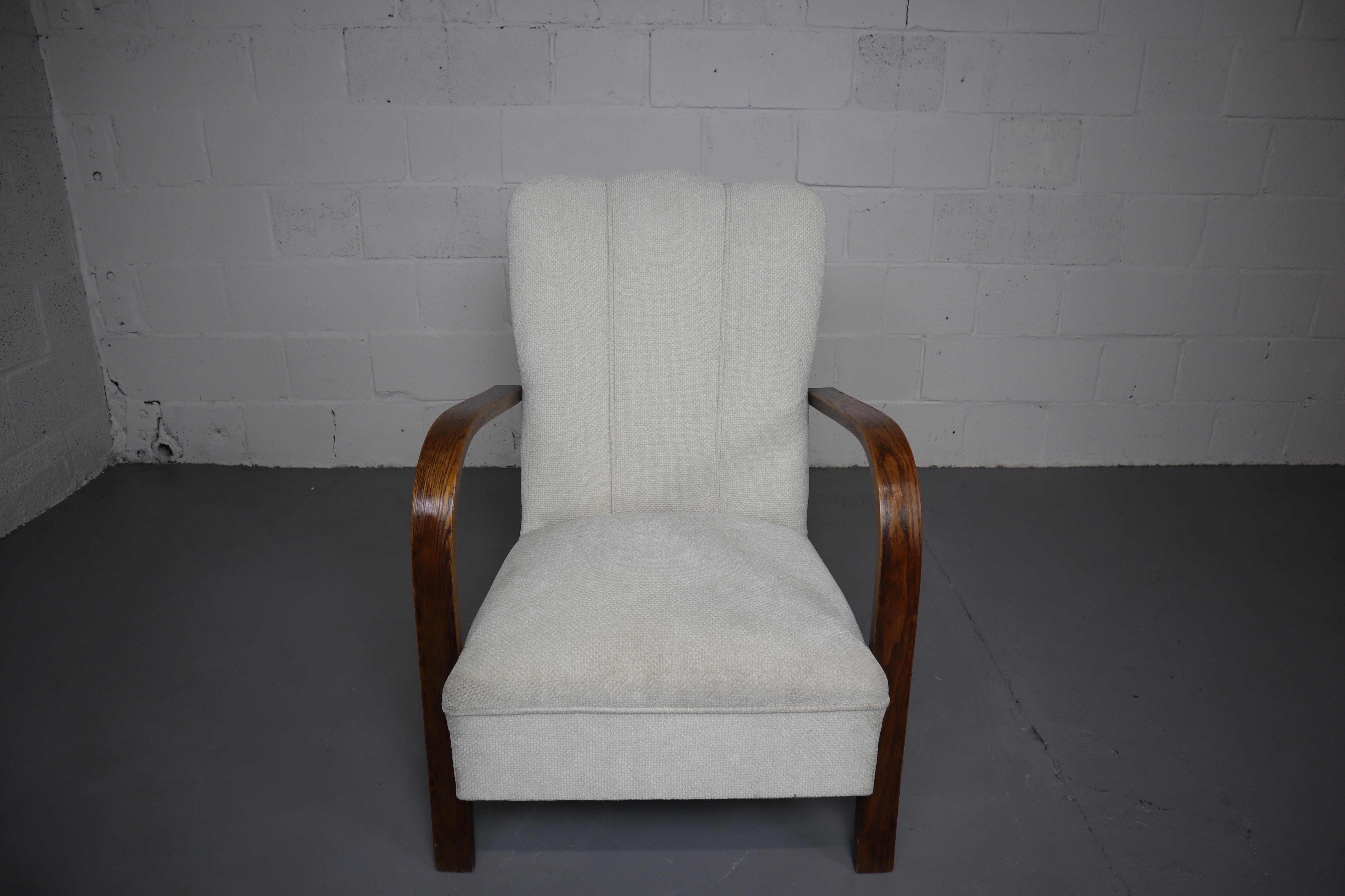 Early 20th Century Art-Deco Armchair, Oak and Fabric For Sale 7