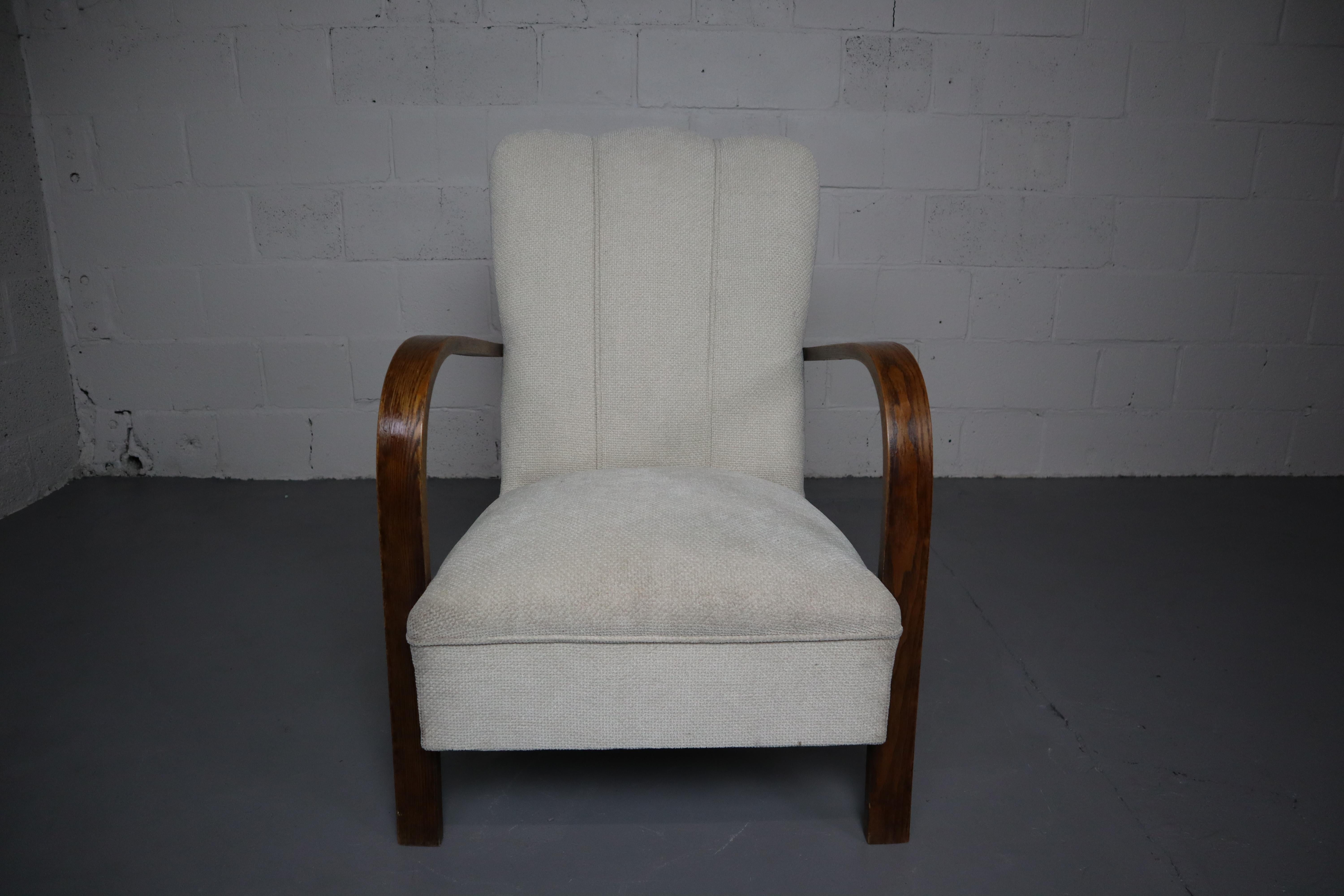 Early 20th Century Art-Deco Armchair, Oak and Fabric For Sale 8
