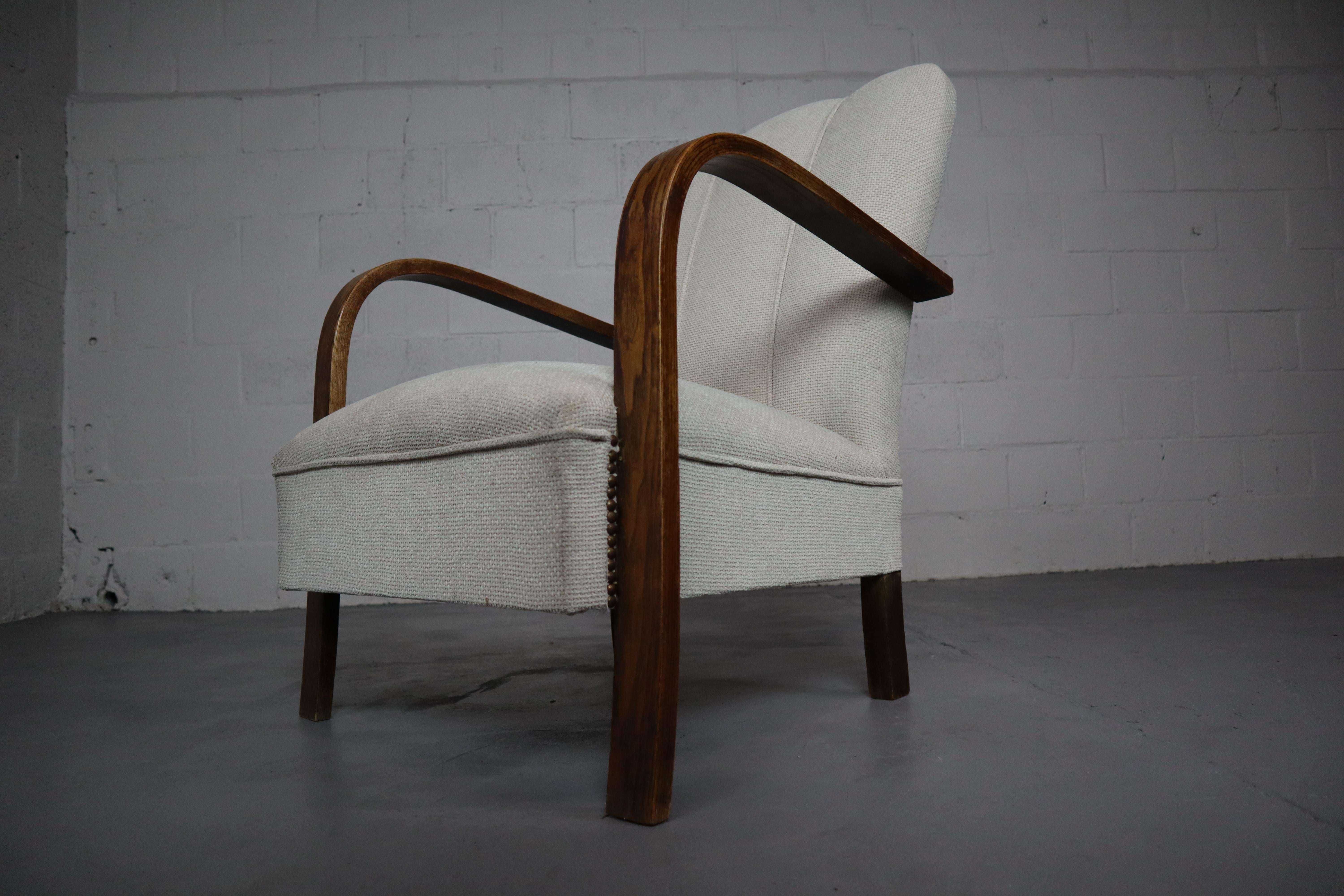 Woven Early 20th Century Art-Deco Armchair, Oak and Fabric For Sale