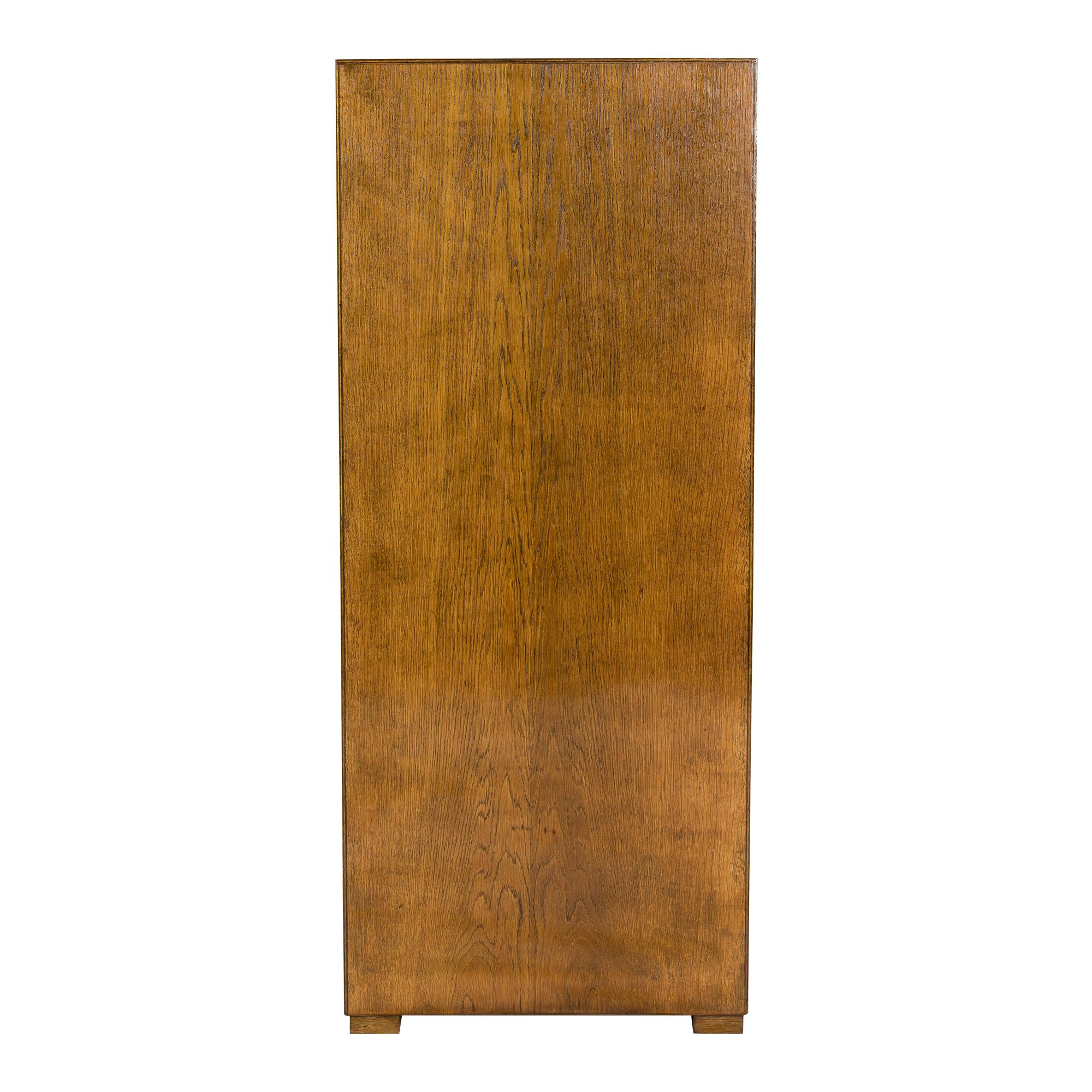 Polished Early 20th Century Art Deco / Bauhaus Oak Wood Roller Door Filling Cabinet