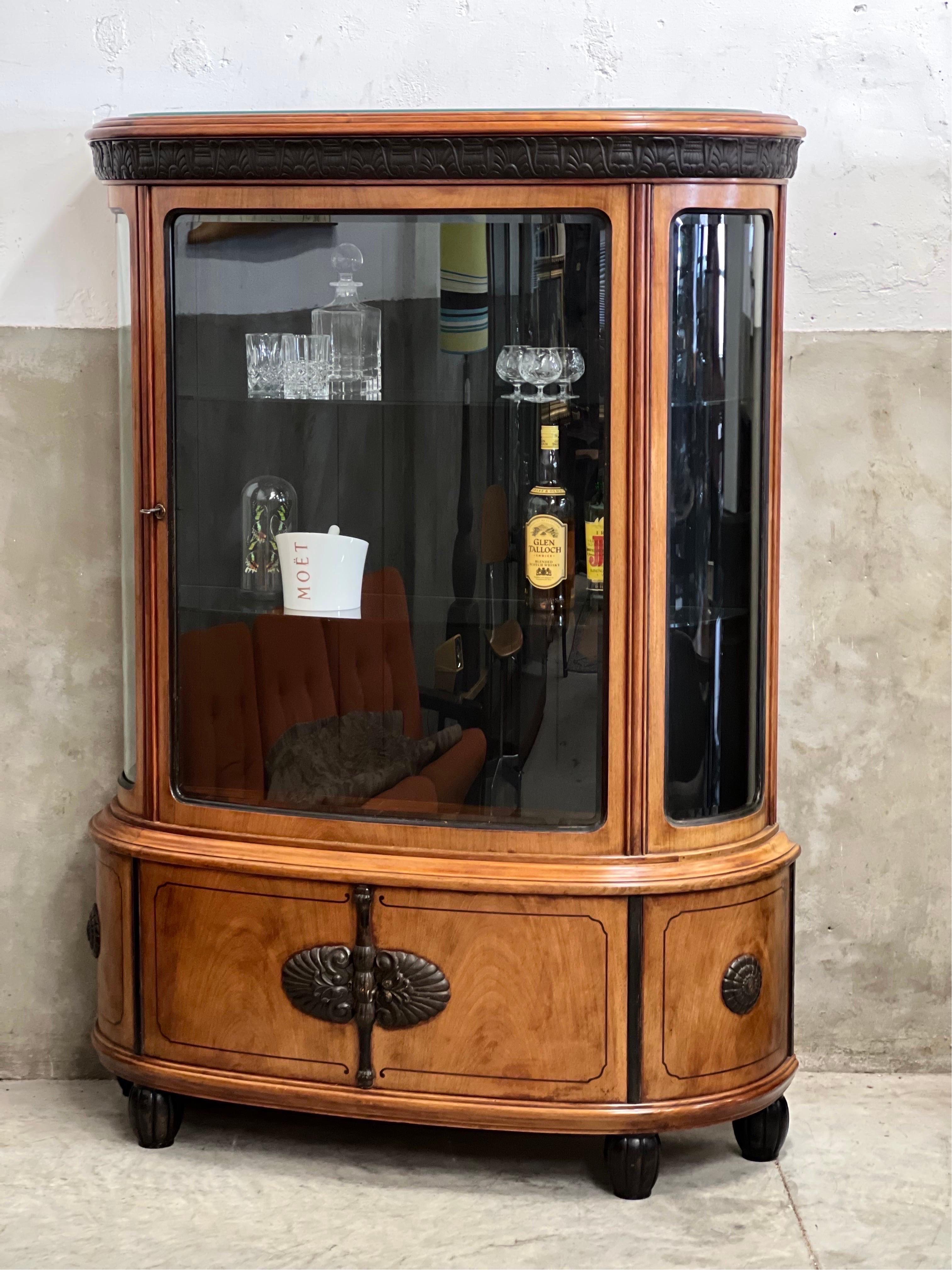 Early 20th Century Art Deco Beverage Cabinet, Curved Glass 11