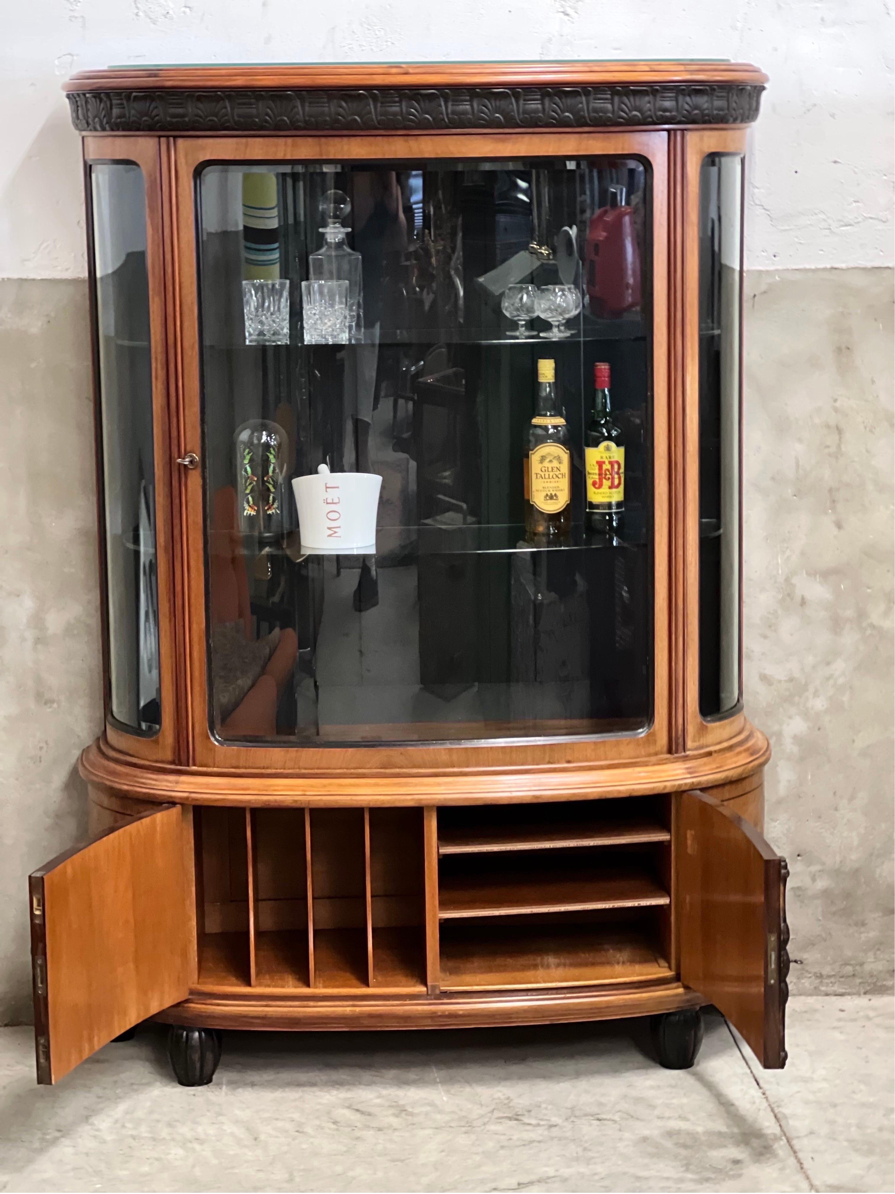 antique corner cabinet curved glass