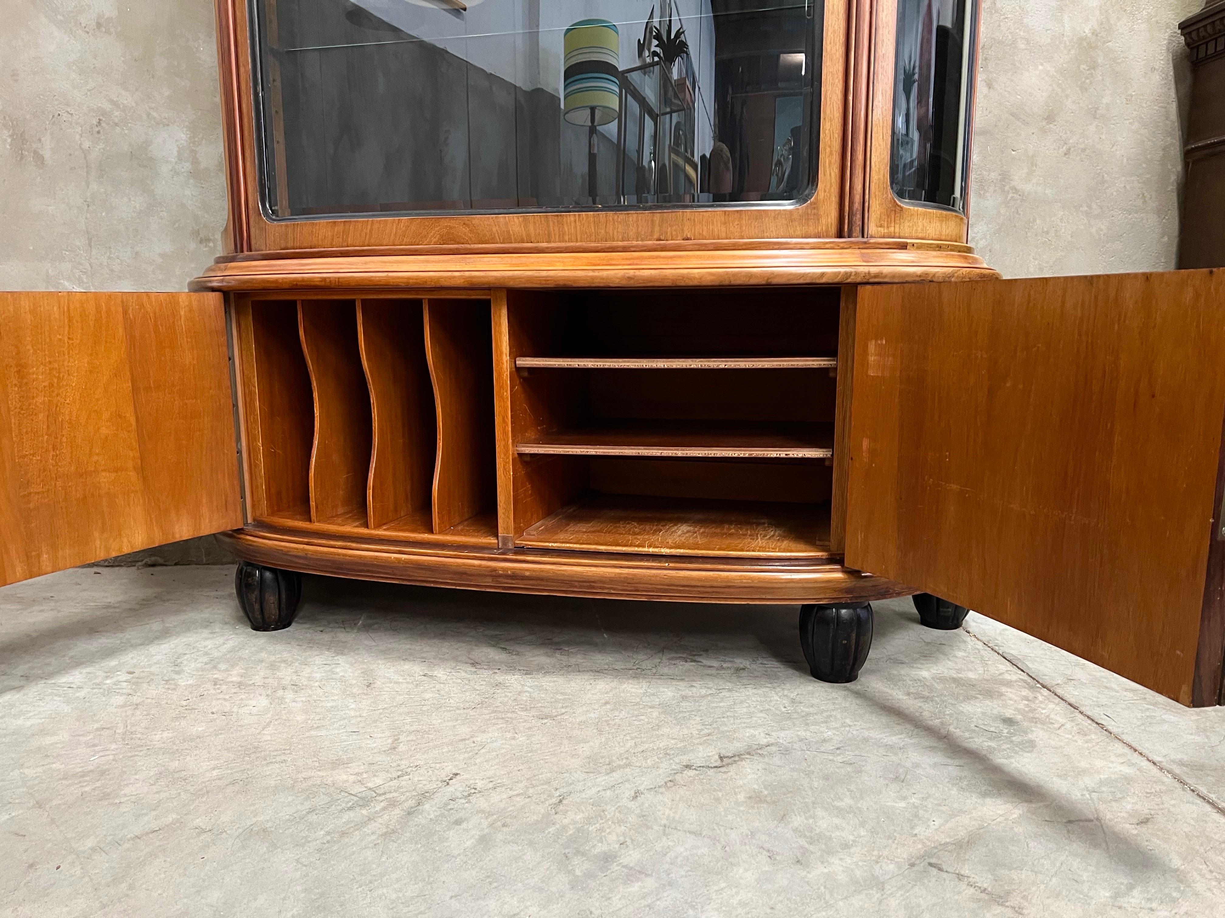 French Early 20th Century Art Deco Beverage Cabinet, Curved Glass