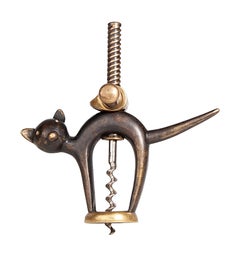 Early 20th Century Art Déco Black and Golden Brass Cat Corkscrew, Germany