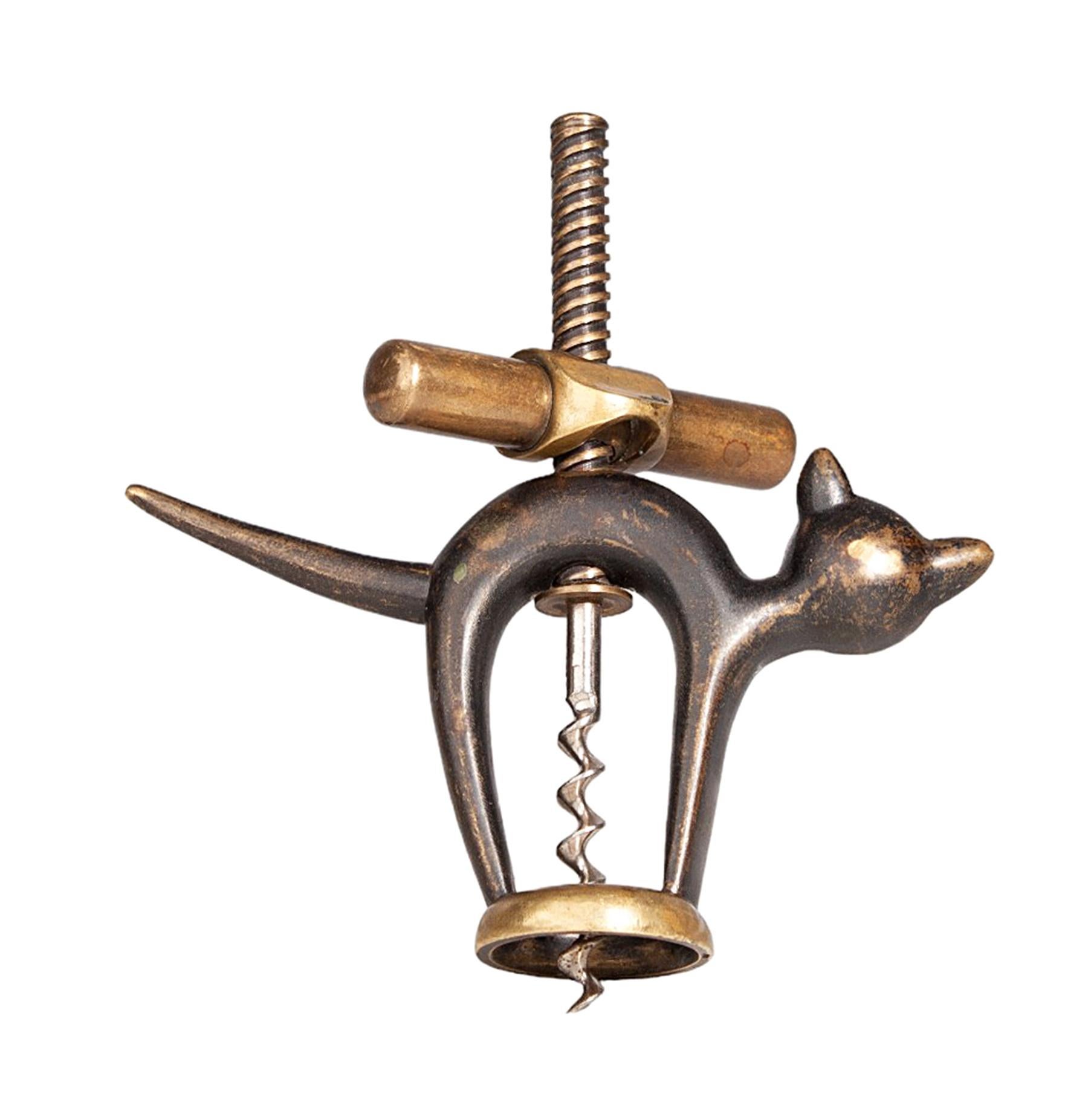 Art Deco Early 20th Century Art Déco Black and Golden Brass Cat Corkscrew, Germany For Sale