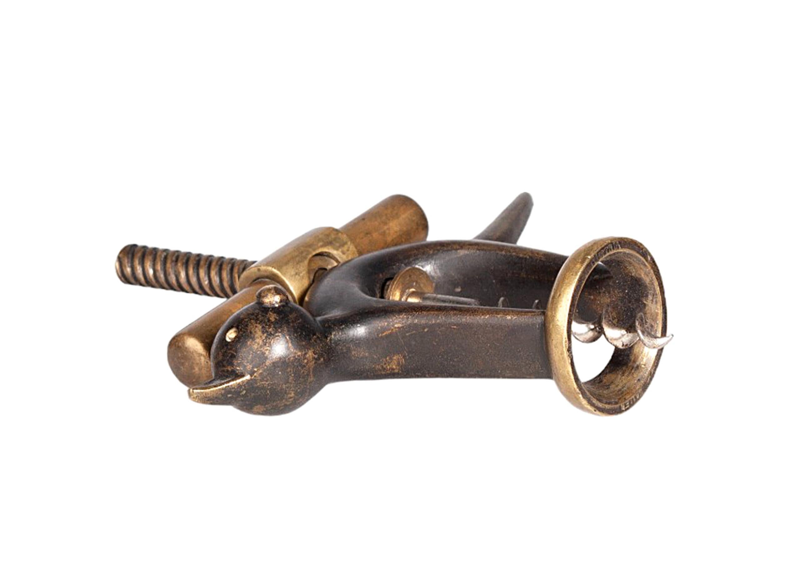 Early 20th Century Art Déco Black and Golden Brass Cat Corkscrew, Germany In Good Condition For Sale In North Miami, FL