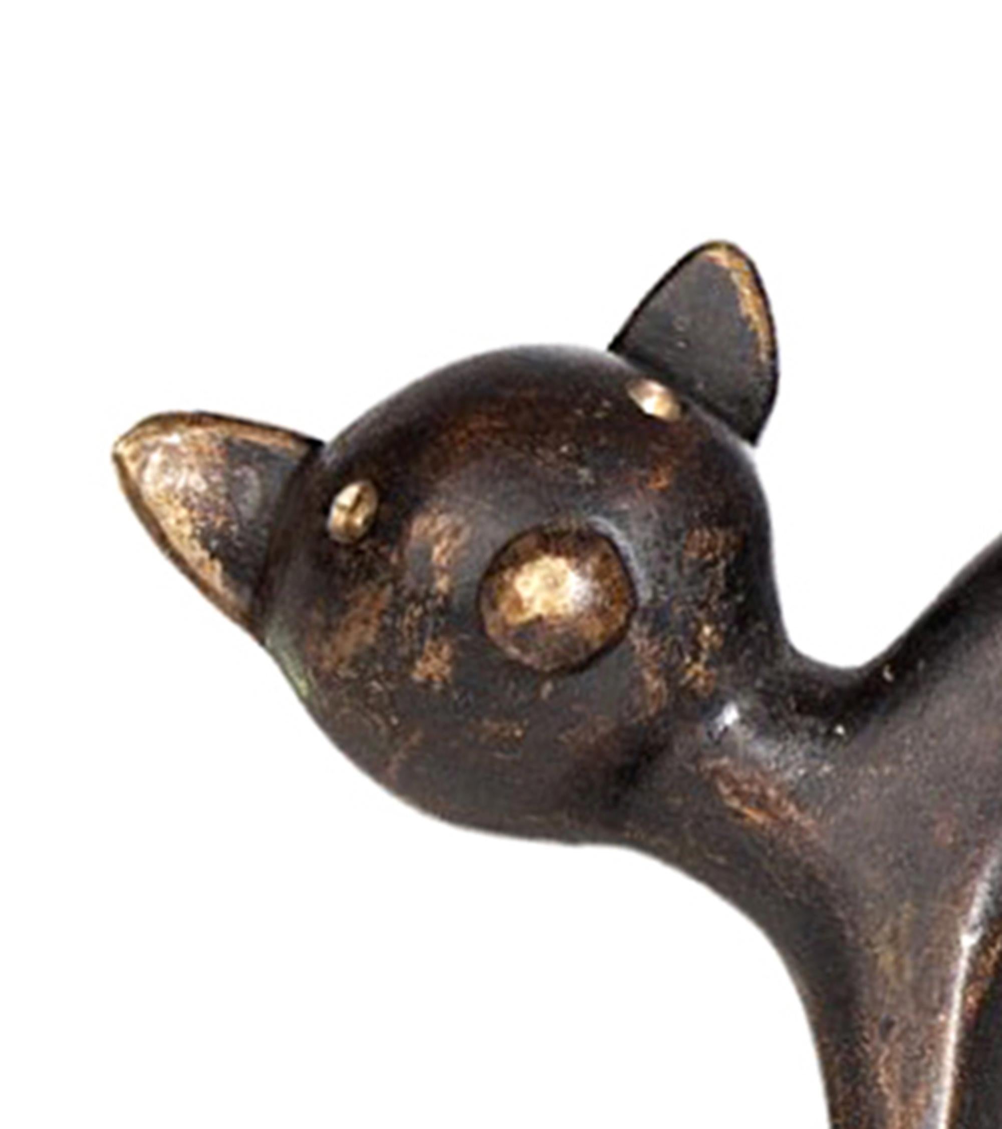 Metal Early 20th Century Art Déco Black and Golden Brass Cat Corkscrew, Germany For Sale