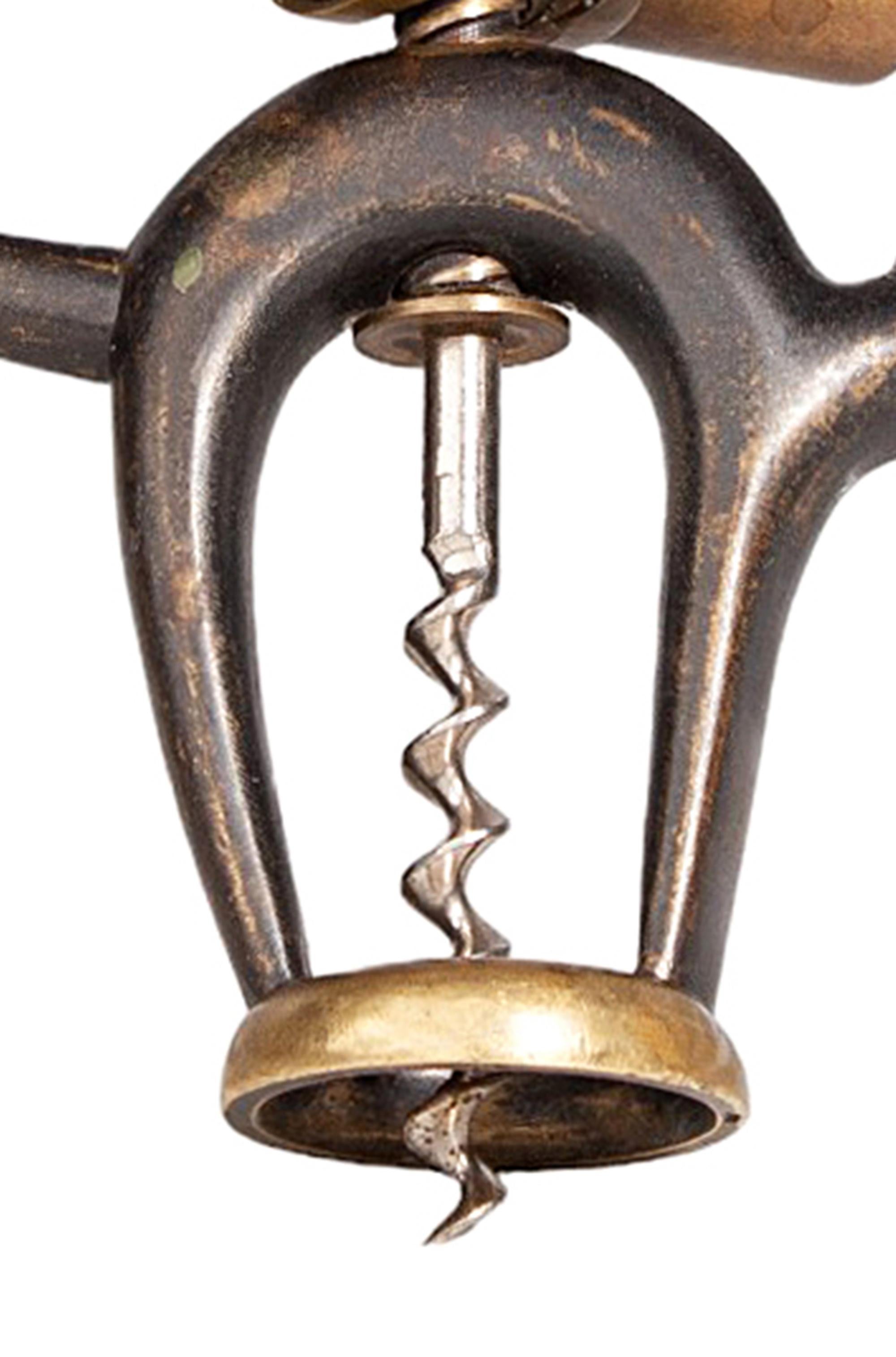 Early 20th Century Art Déco Black and Golden Brass Cat Corkscrew, Germany For Sale 1