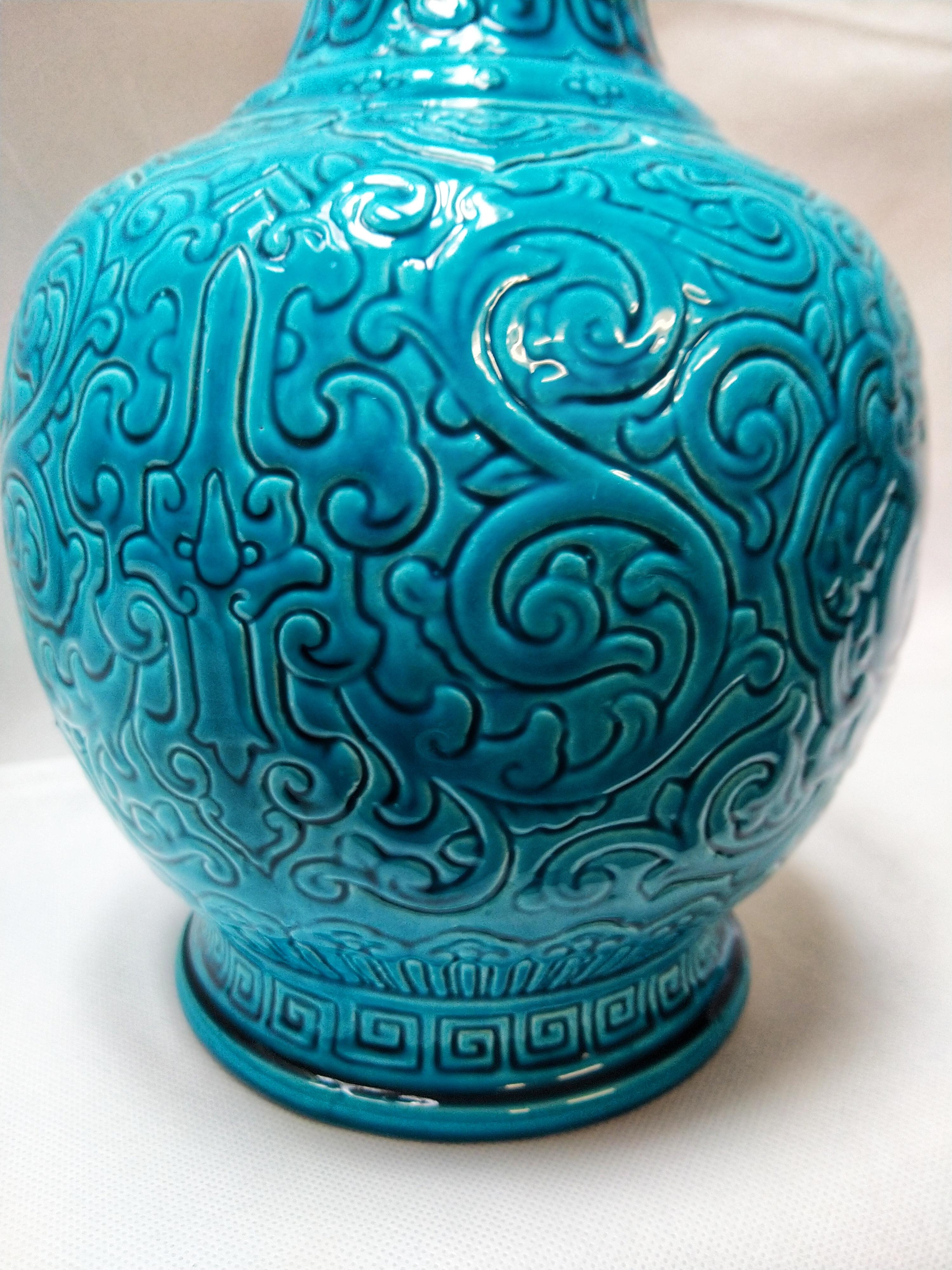 Art Nouveau Early 20th Century Art Deco Blue Glazed Porcelain Sevre French Vase For Sale