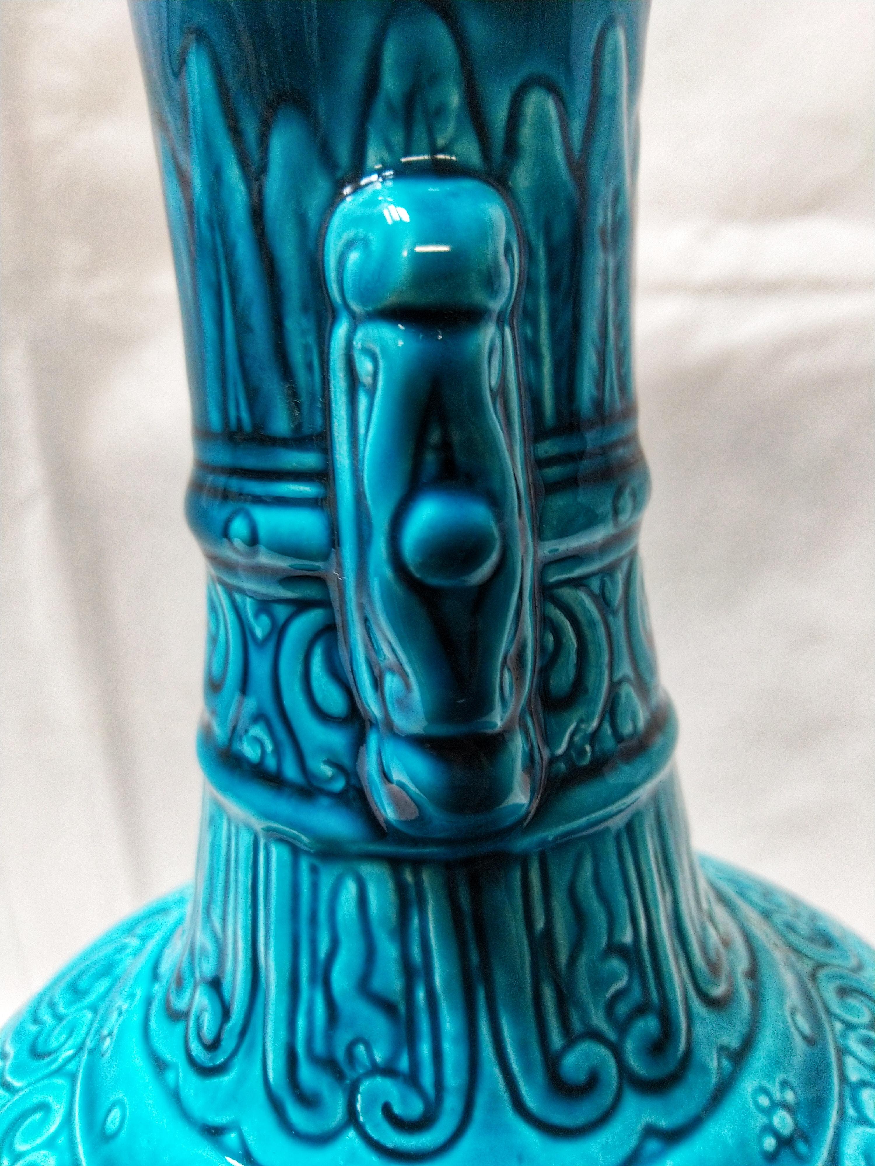 Early 20th Century Art Deco Blue Glazed Porcelain Sevre French Vase For Sale 1