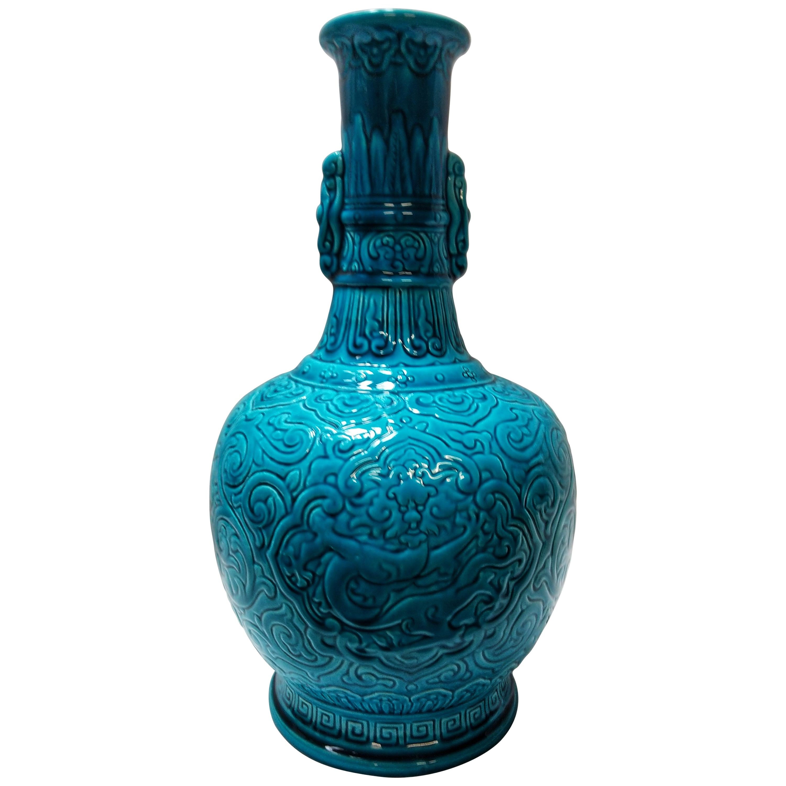 Early 20th Century Art Deco Blue Glazed Porcelain Sevre French Vase For Sale