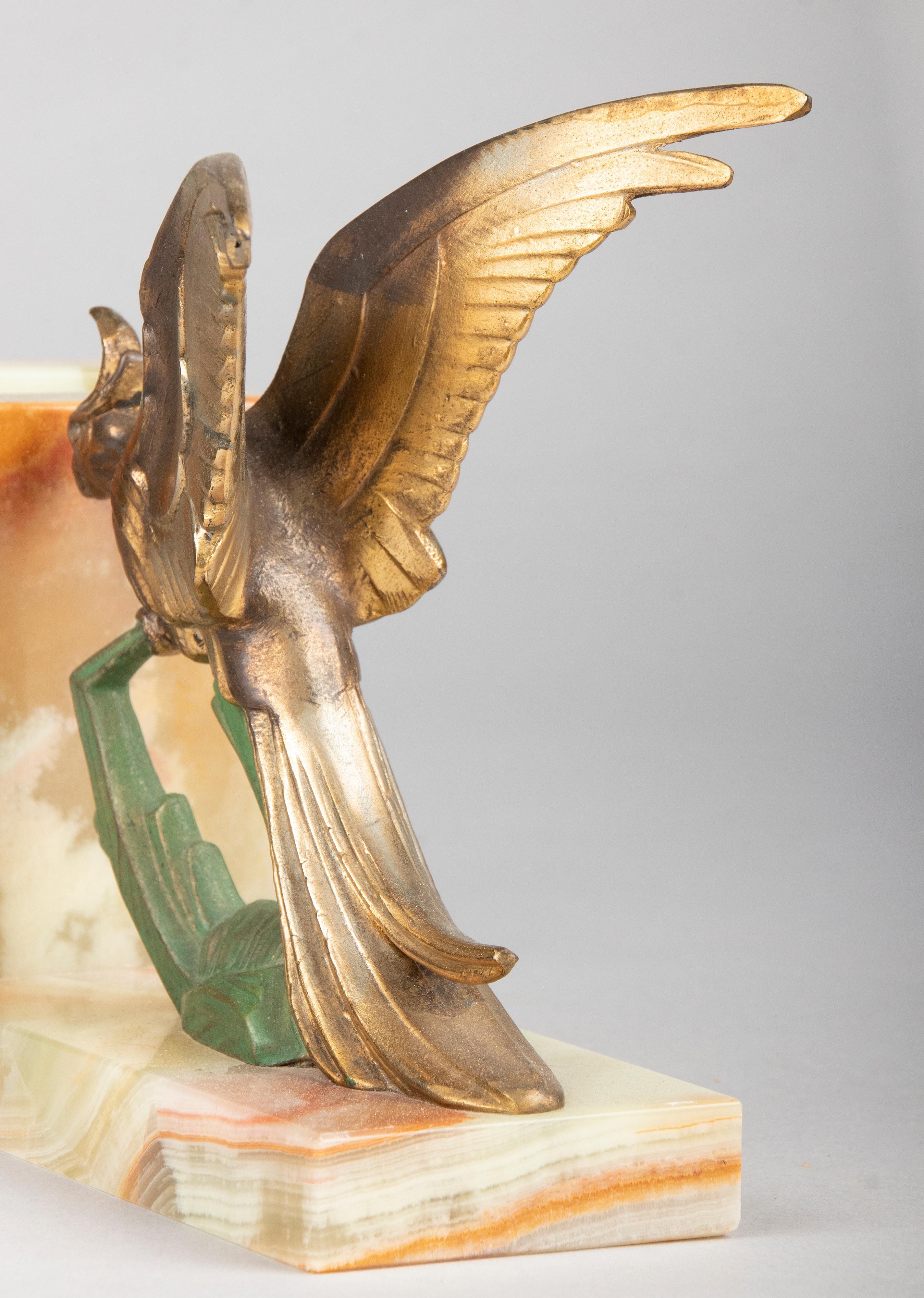 Fermalibri Art Deco dei primi del Novecento con uccelli pappagallo in vendita 7