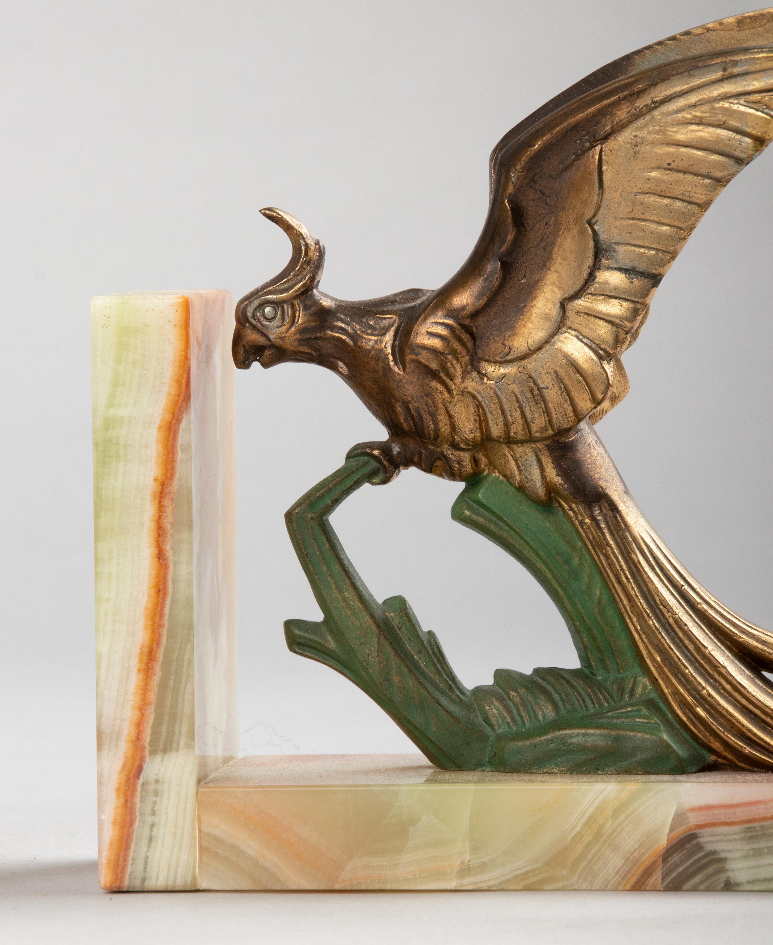 Onyx Early 20th Century Art Deco Bookends with Parrot Birds For Sale