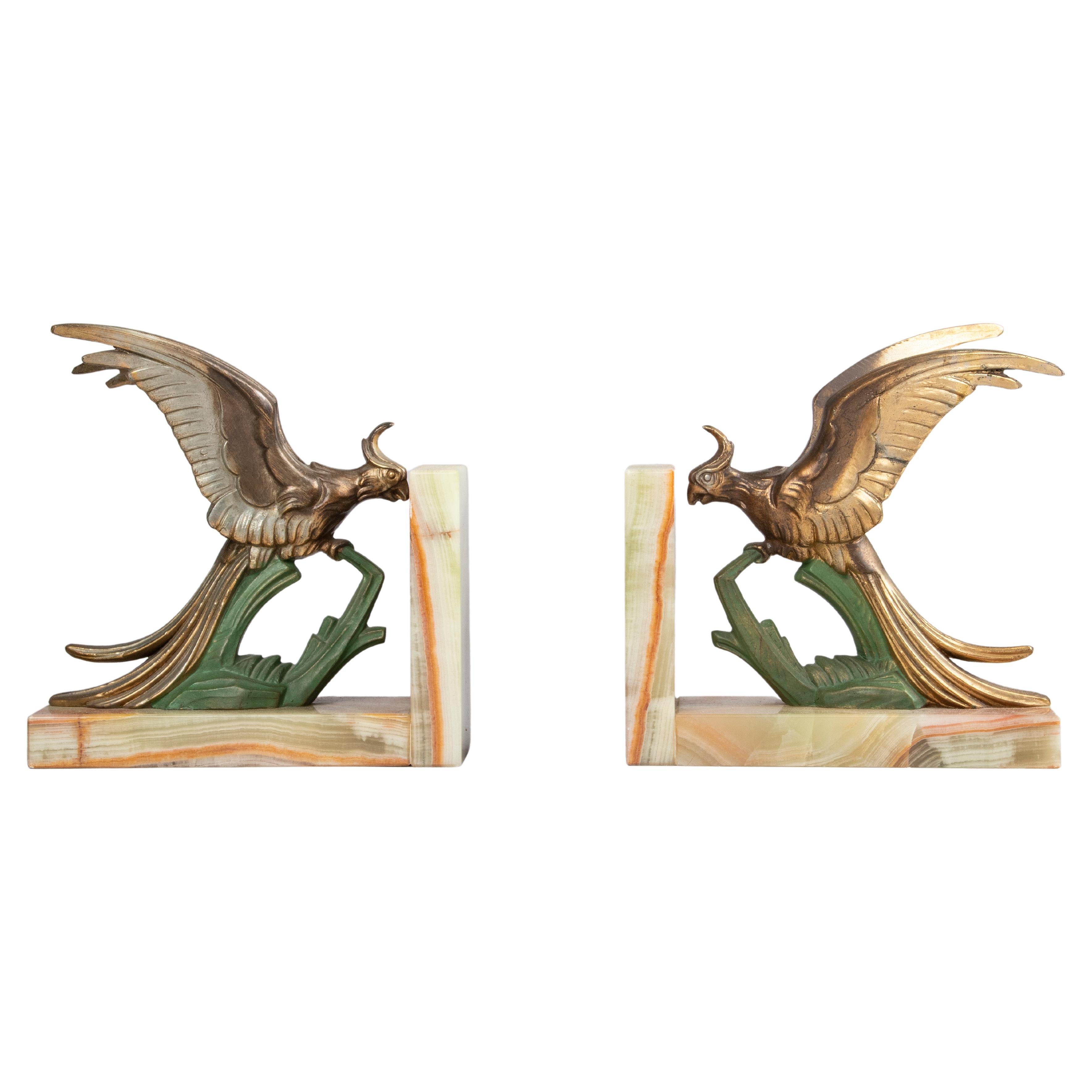Early 20th Century Art Deco Bookends with Parrot Birds
