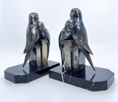 Early 20th Century Art Deco Bookends with Birds
