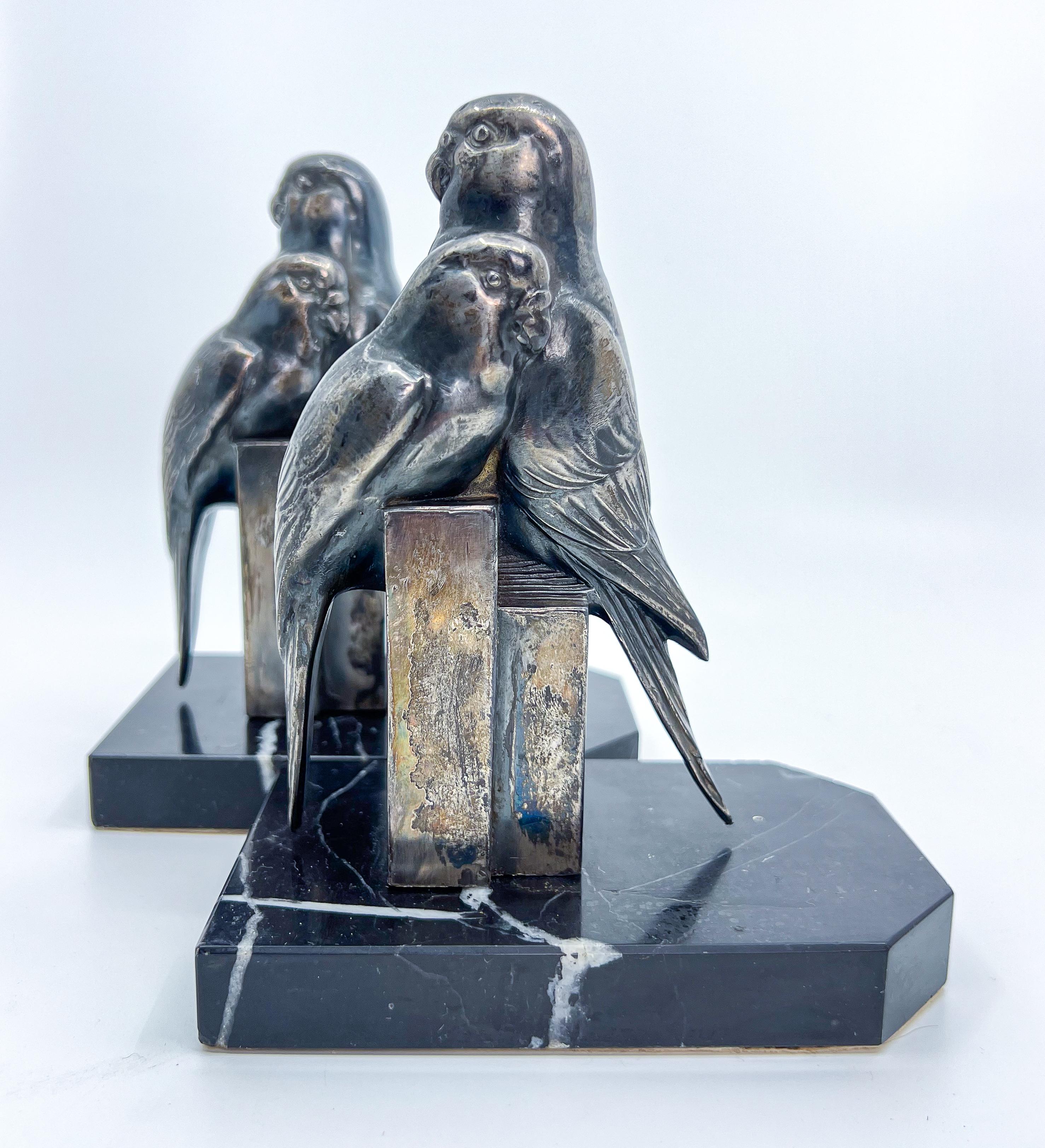 Early 20th Century Art Deco Bookends with Birds For Sale 1