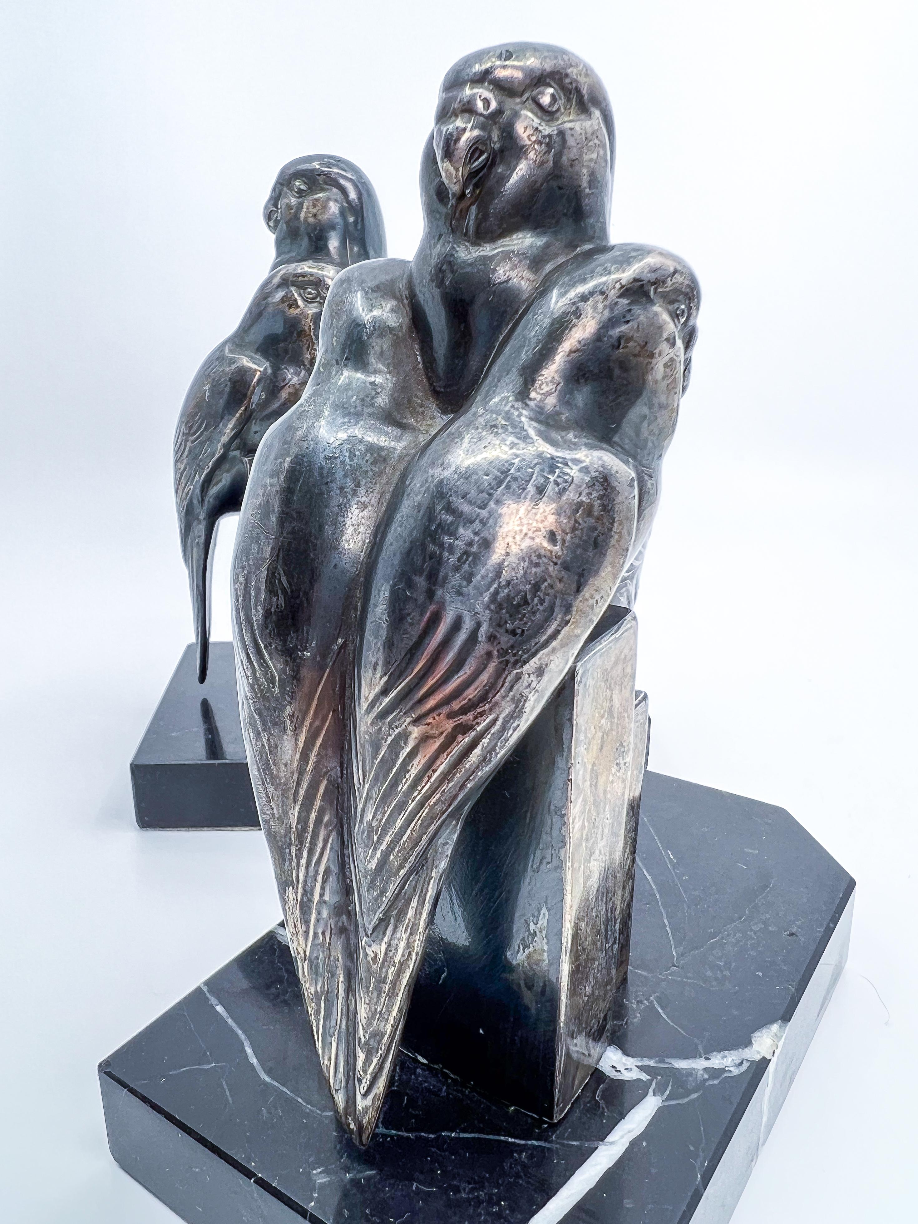 Early 20th Century Art Deco Bookends with Birds For Sale 3