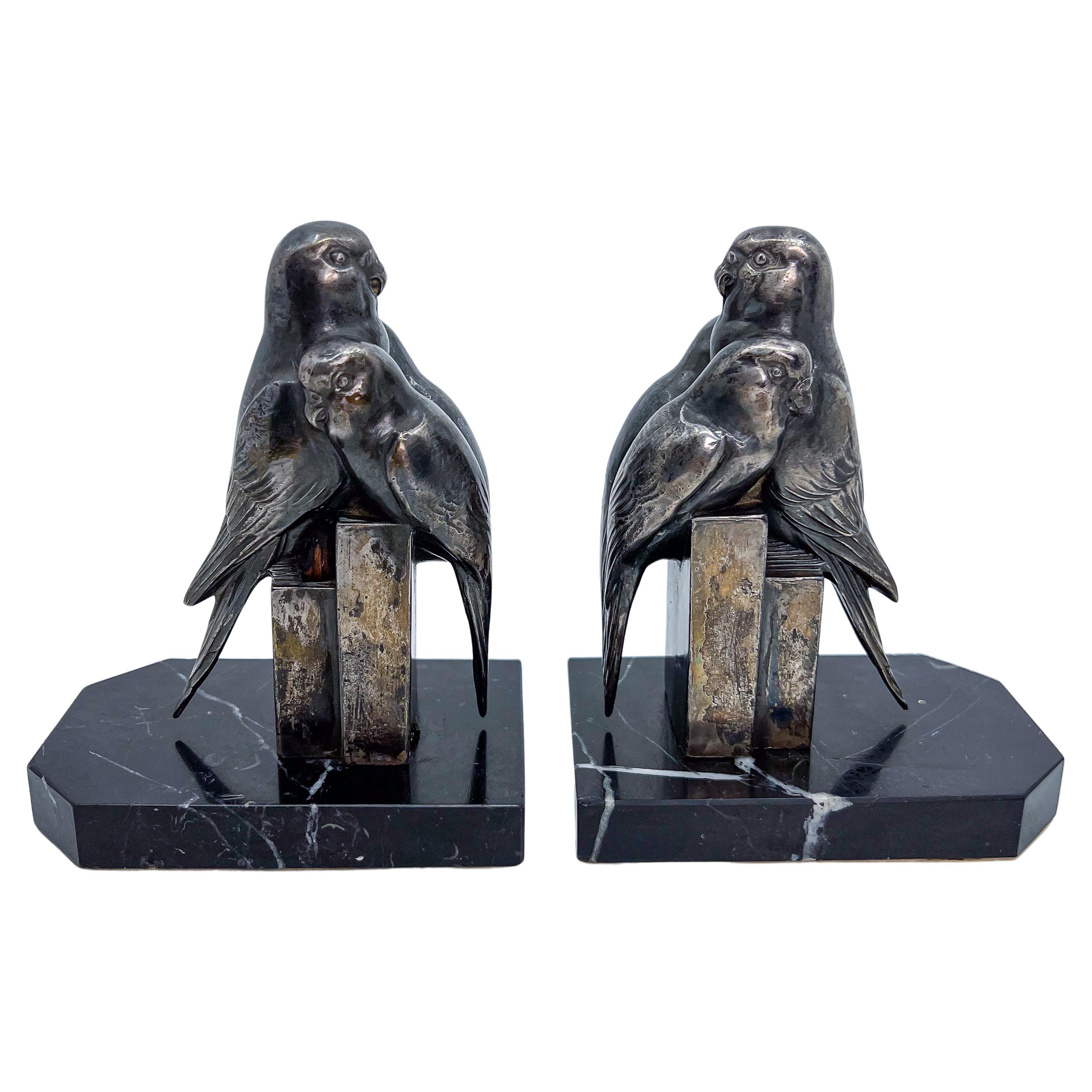 Early 20th Century Art Deco Bookends with Birds For Sale