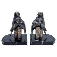 Early 20th Century Art Deco Bookends with Birds