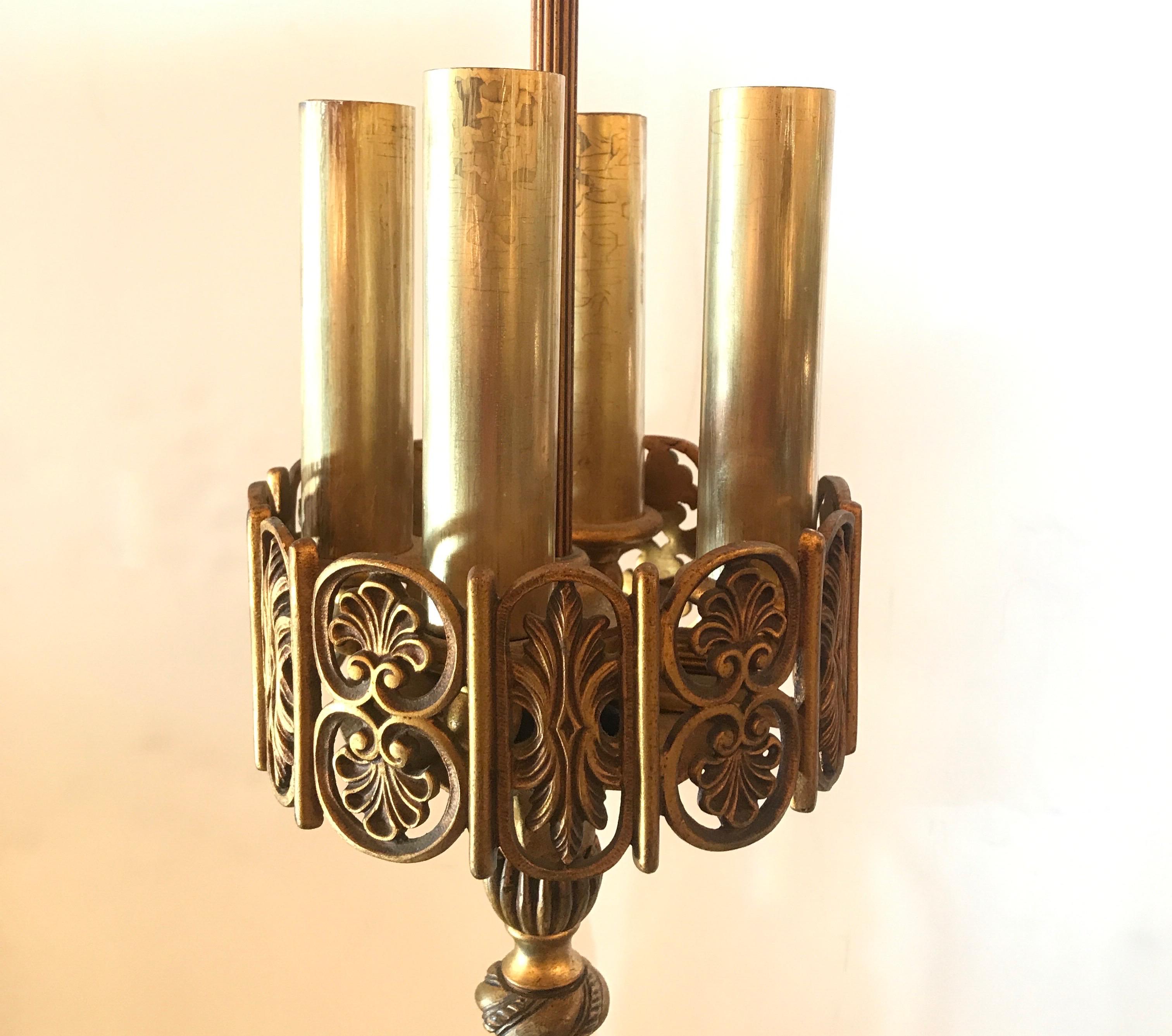 Gilt Early 20th Century Art Deco Bronze and Marble Floor Lamp by Oscar Bach For Sale