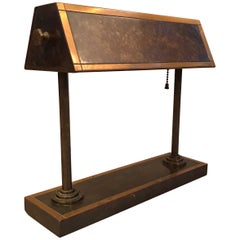 Antique Early 20th Century Art Deco Brass Bank Desk Lamp
