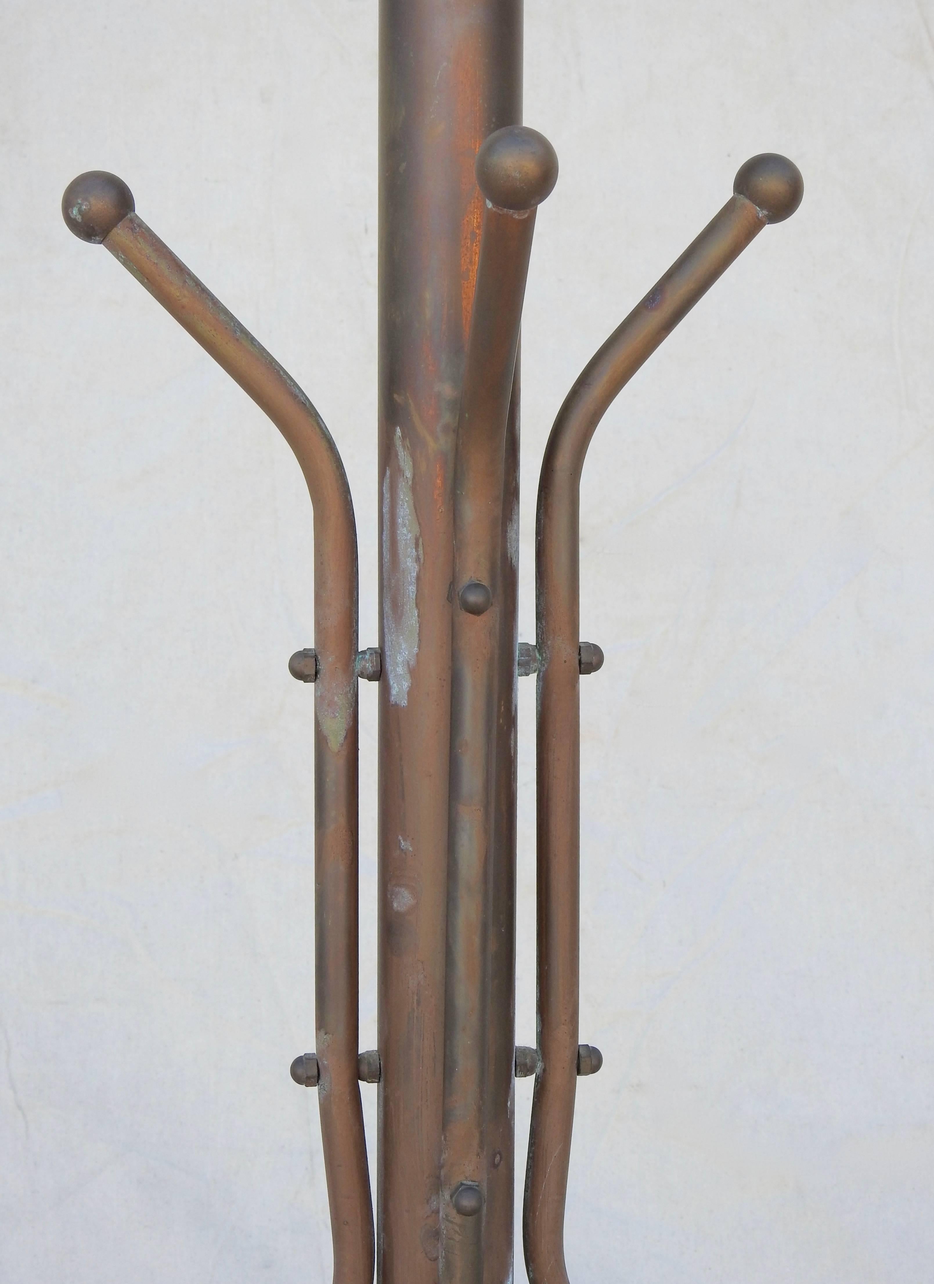 Patinated Art Deco Solid Brass Coat Rack For Sale