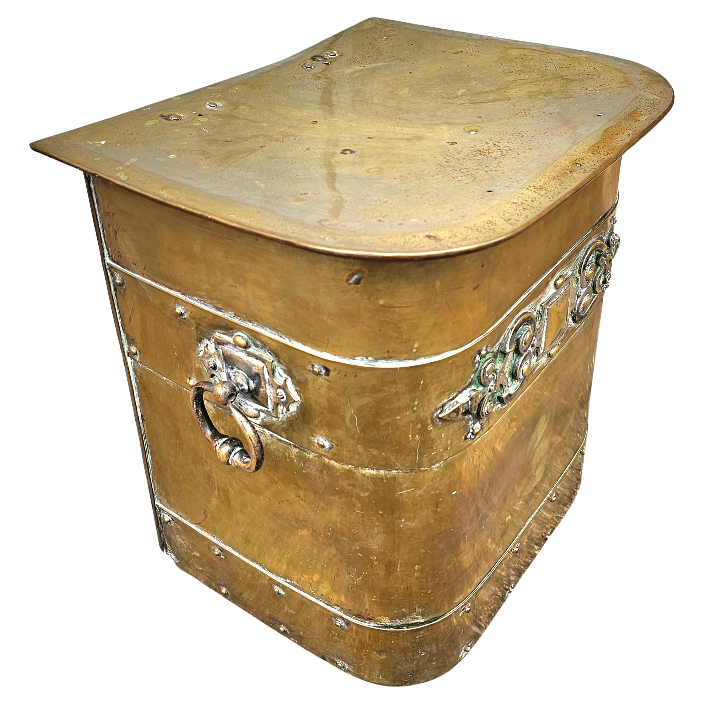 American Early 20th Century Art Deco Brass Fireplace Fuel Bucket For Sale