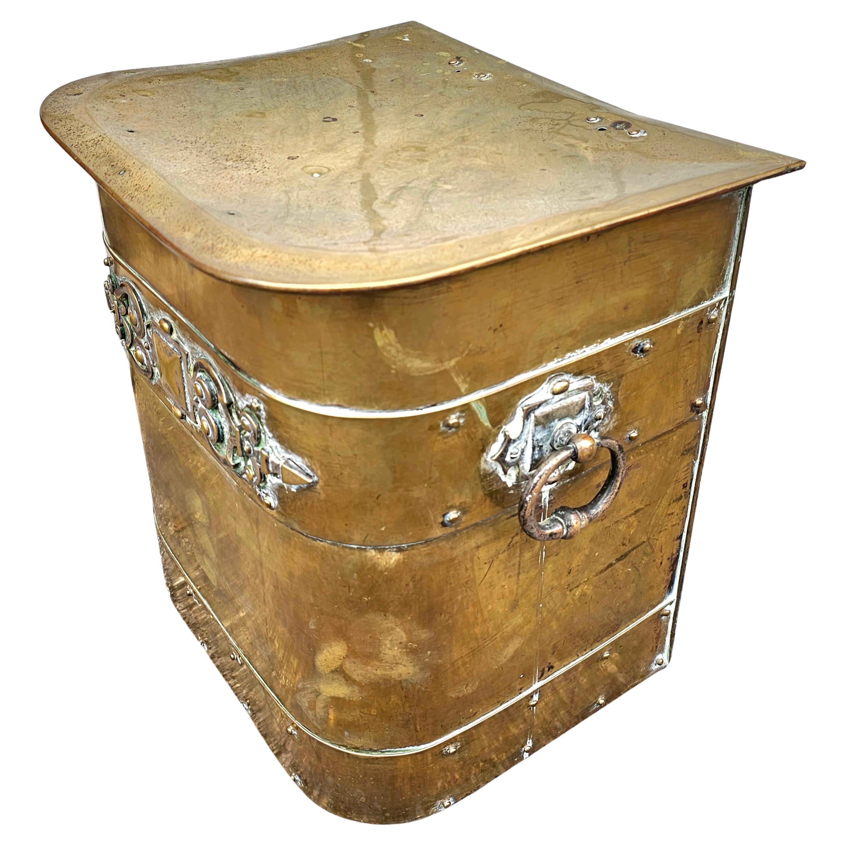 Metalwork Early 20th Century Art Deco Brass Fireplace Fuel Bucket For Sale
