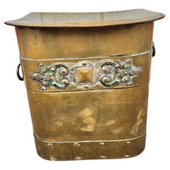 Antique Early 20th Century Art Deco Brass Fireplace Fuel Bucket