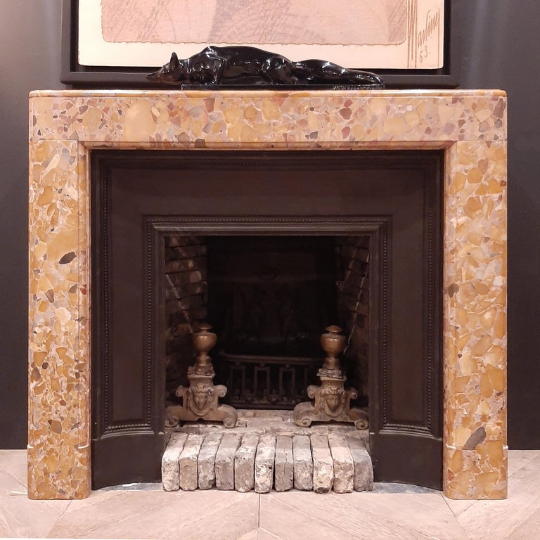 Early 20th Century Art Deco Breche D Alep Marble Fireplace For