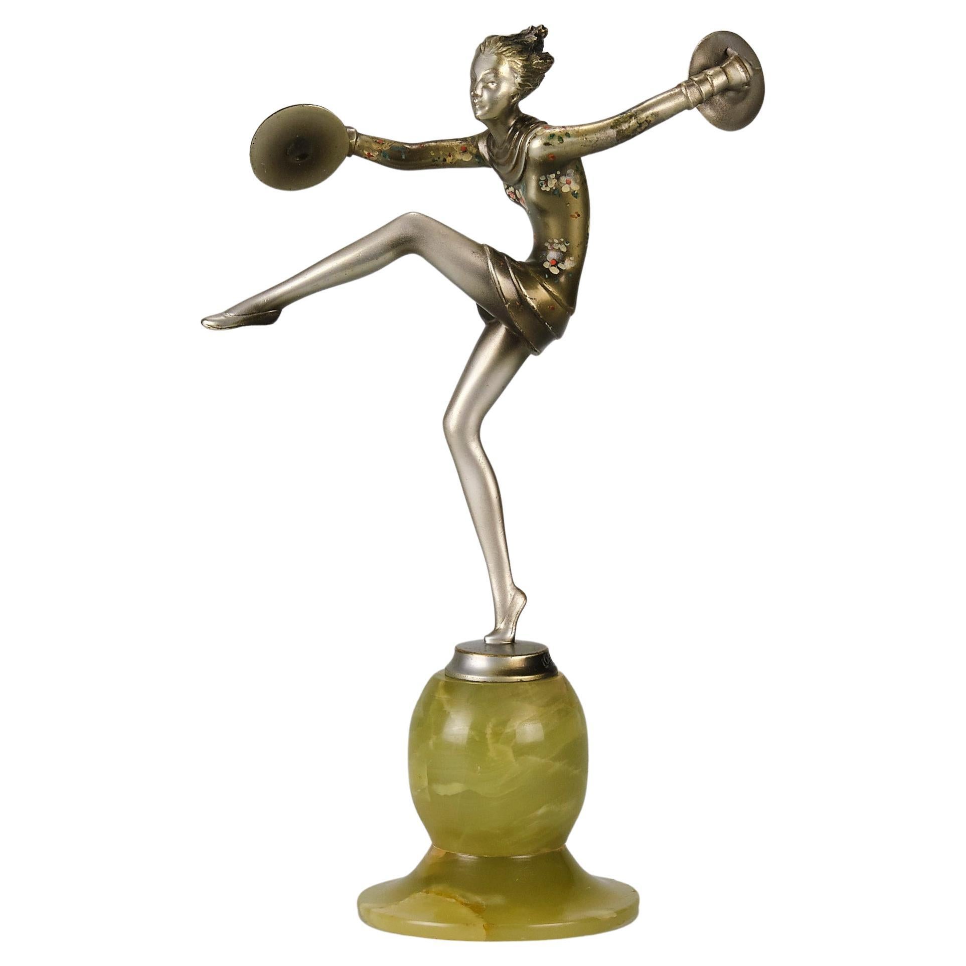 Art-Déco-Bronze des frühen 20. Jahrhunderts mit dem Titel „Cymbal Dancer“ von Lorenzl & Crejo