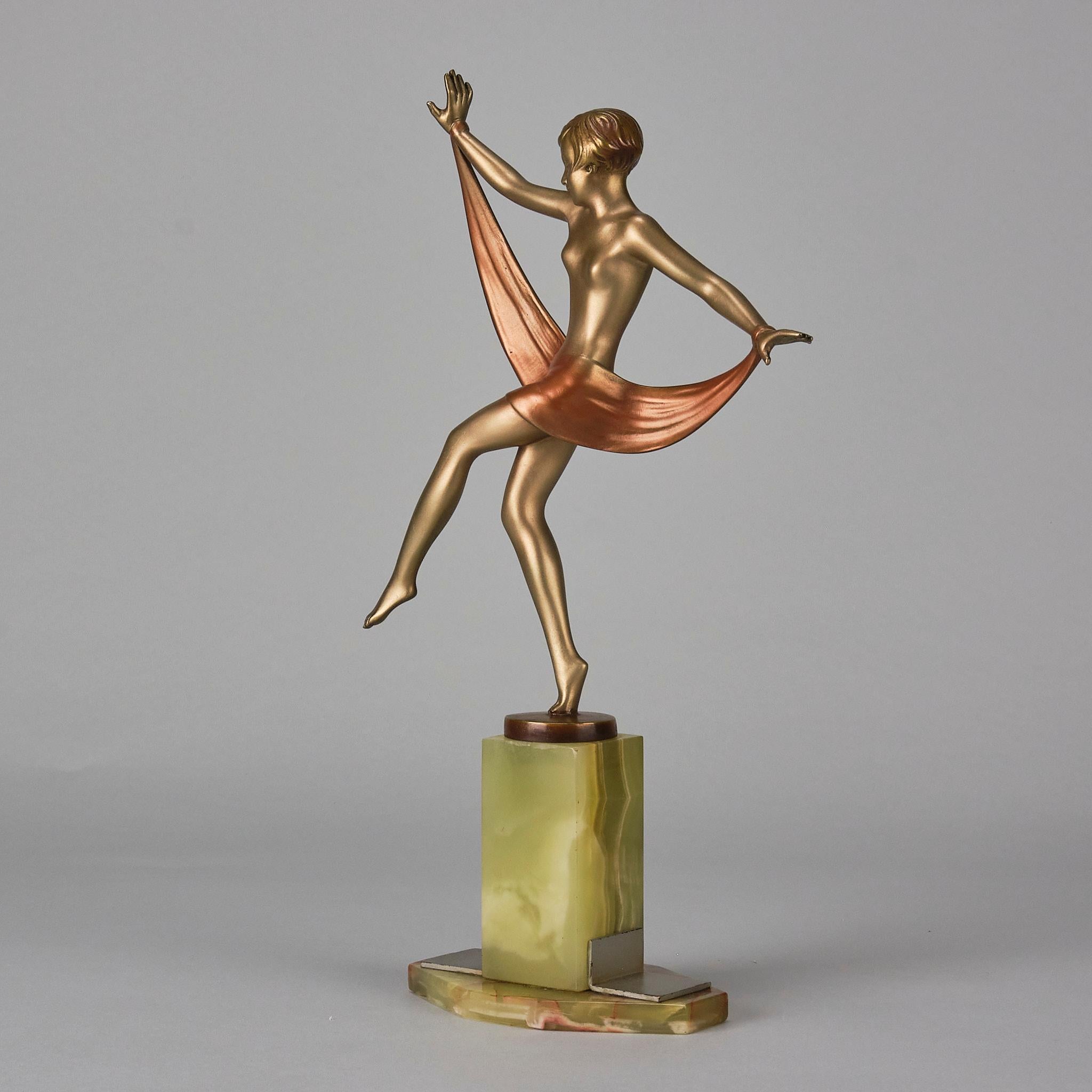 Art-Déco-Bronze des frühen 20. Jahrhunderts mit dem Titel „Sonnen Tänzerin“ von Josef Lorenzl im Angebot 4