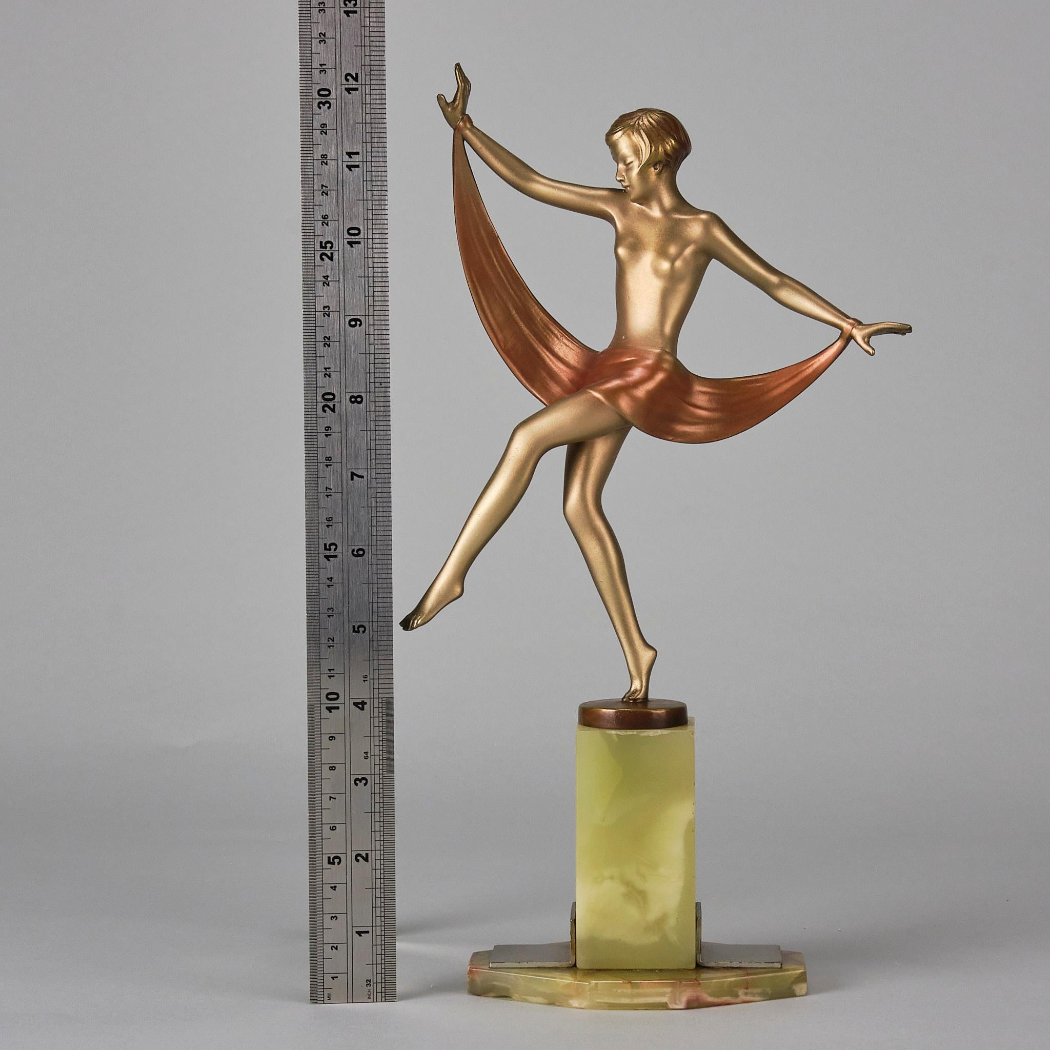 Art-Déco-Bronze des frühen 20. Jahrhunderts mit dem Titel „Sonnen Tänzerin“ von Josef Lorenzl im Angebot 5