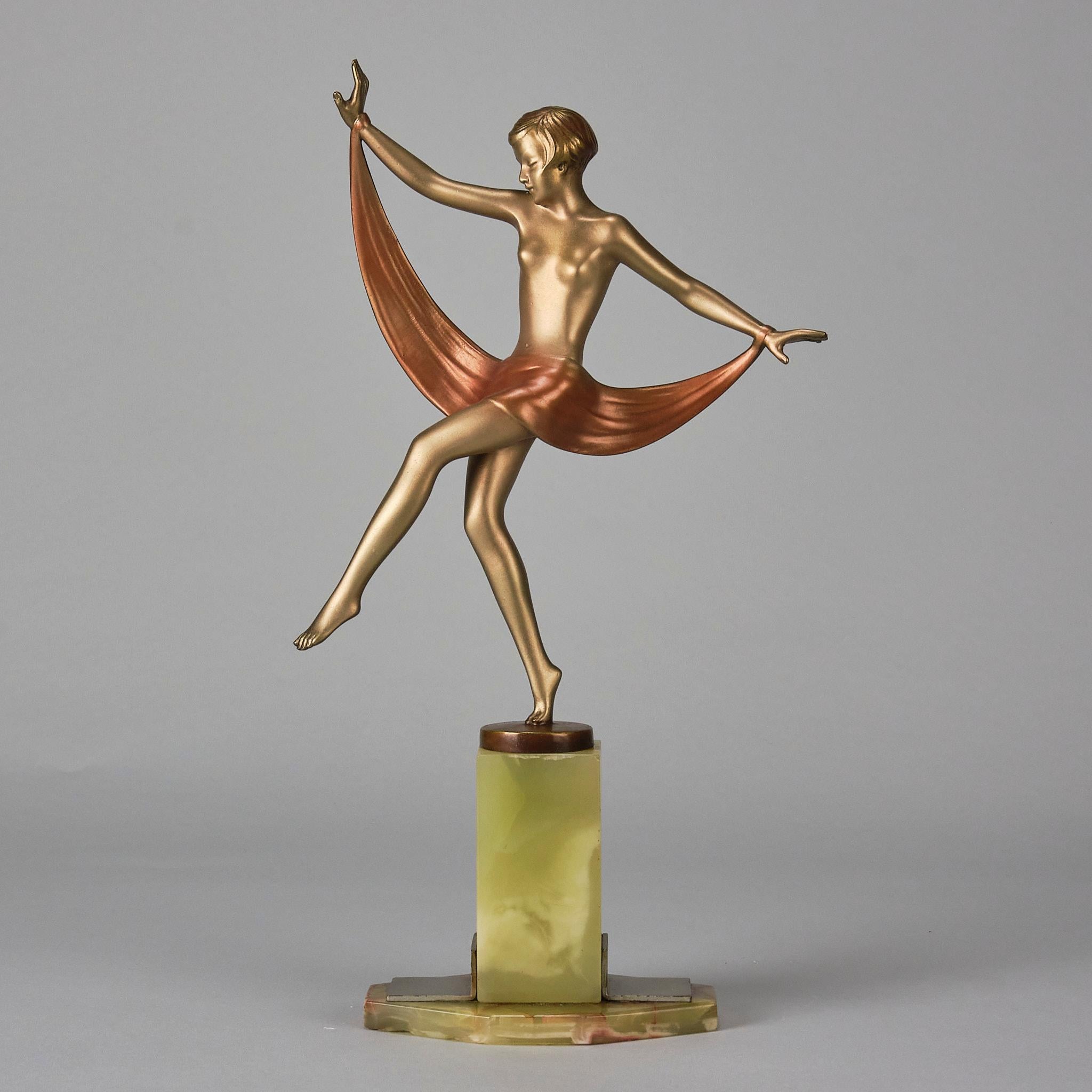 Art-Déco-Bronze des frühen 20. Jahrhunderts mit dem Titel „Sonnen Tänzerin“ von Josef Lorenzl (Art déco) im Angebot